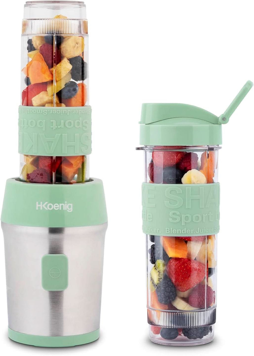 H.Koenig Smoothie Maker SMOO9 - Mini mikser stojący - Mini blender - 300 Watt - 570 ml - Edelstahl - 2 Kunststoffflaschen - Bpa-Frei, Grau Kitchen Naty Shop Pastellgrün