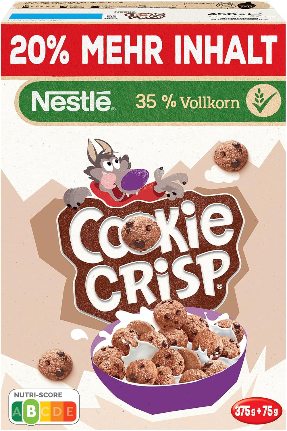 Nestlé Cookie Crisp (+20%), Pełnoziarniste ciasteczka śniadaniowe dla dzieci, opakowanie 1 szt. (1x450g)