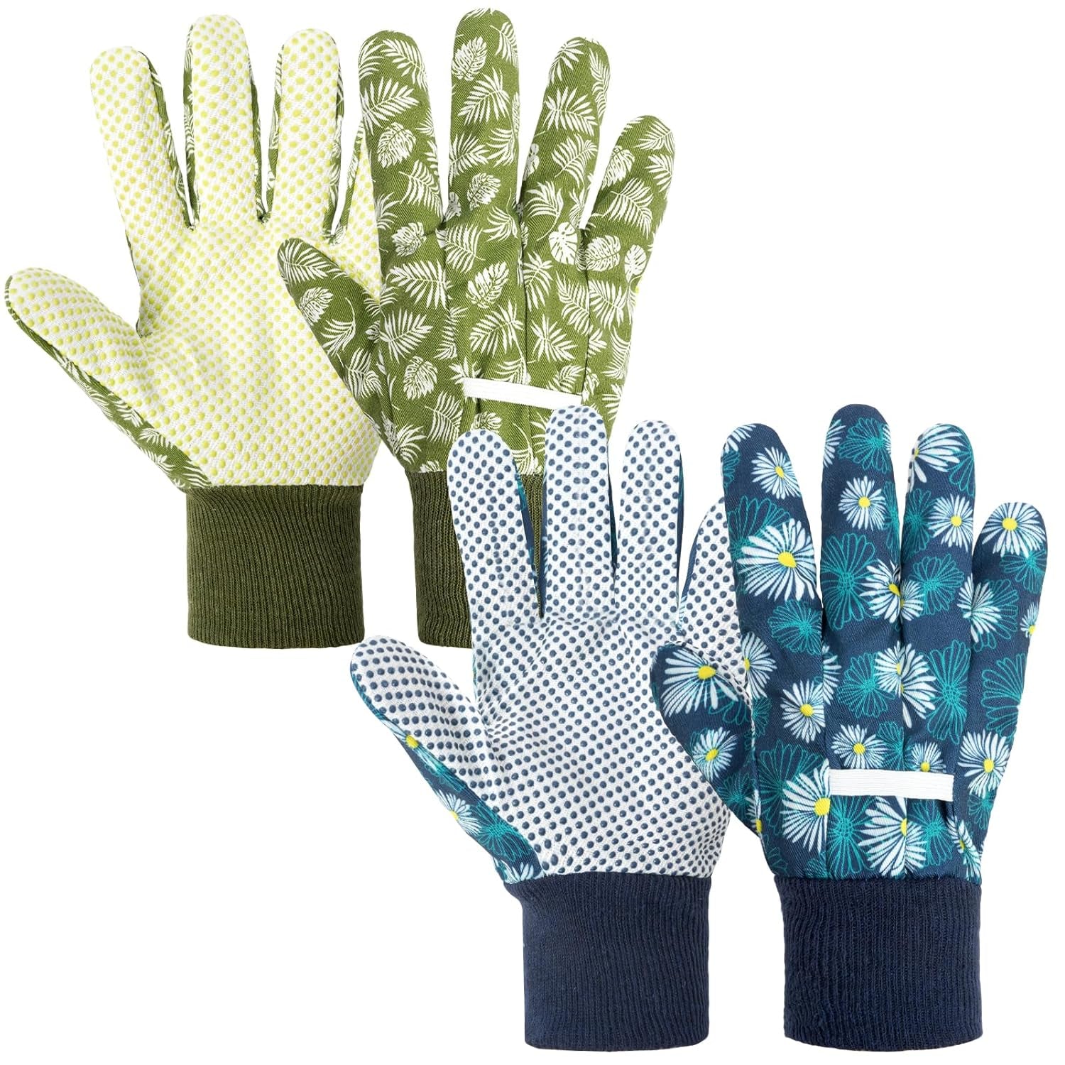 Handschuhe Für Garten, 2Er Set Gartenhandschuhe, Antirutschbeschichtung Arbeitshandschuhe, Einheitsgröße Arbeitshandschuhe Mit Pvc-Punkten Und Reißfester Canvas-Stulpe Zum Pflanz & Gartenarbeit