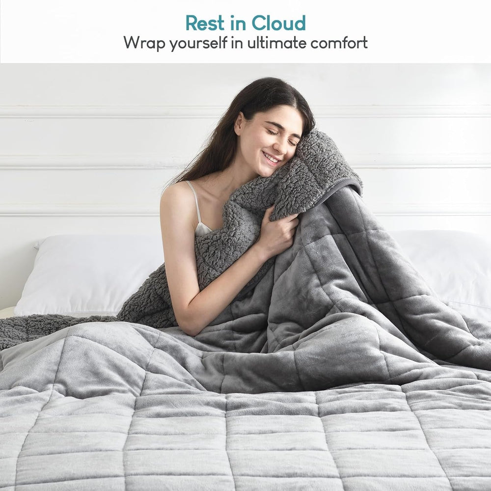 Pătură cu greutate Cottonblue, 6,8 kg, dimensiunea reginei, flanel, Shaggy, Sherpa, pătură cu greutate pentru adulți, pături cu greutate confortabile pentru a calma și relaxa, plapume grele, 152.4 X 203.2 Plapumi si pilote Naty Shop