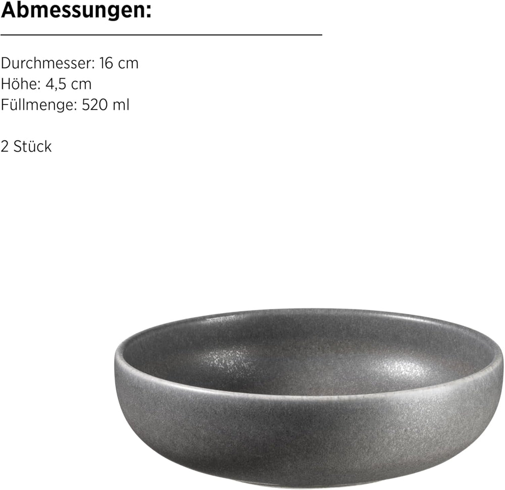 MÄSER Seria Unico, Set de veselă pentru 2 persoane, Atemporal, Elegant, Serviciu de masă din ceramică cu 8 piese, Gresie, Antracit