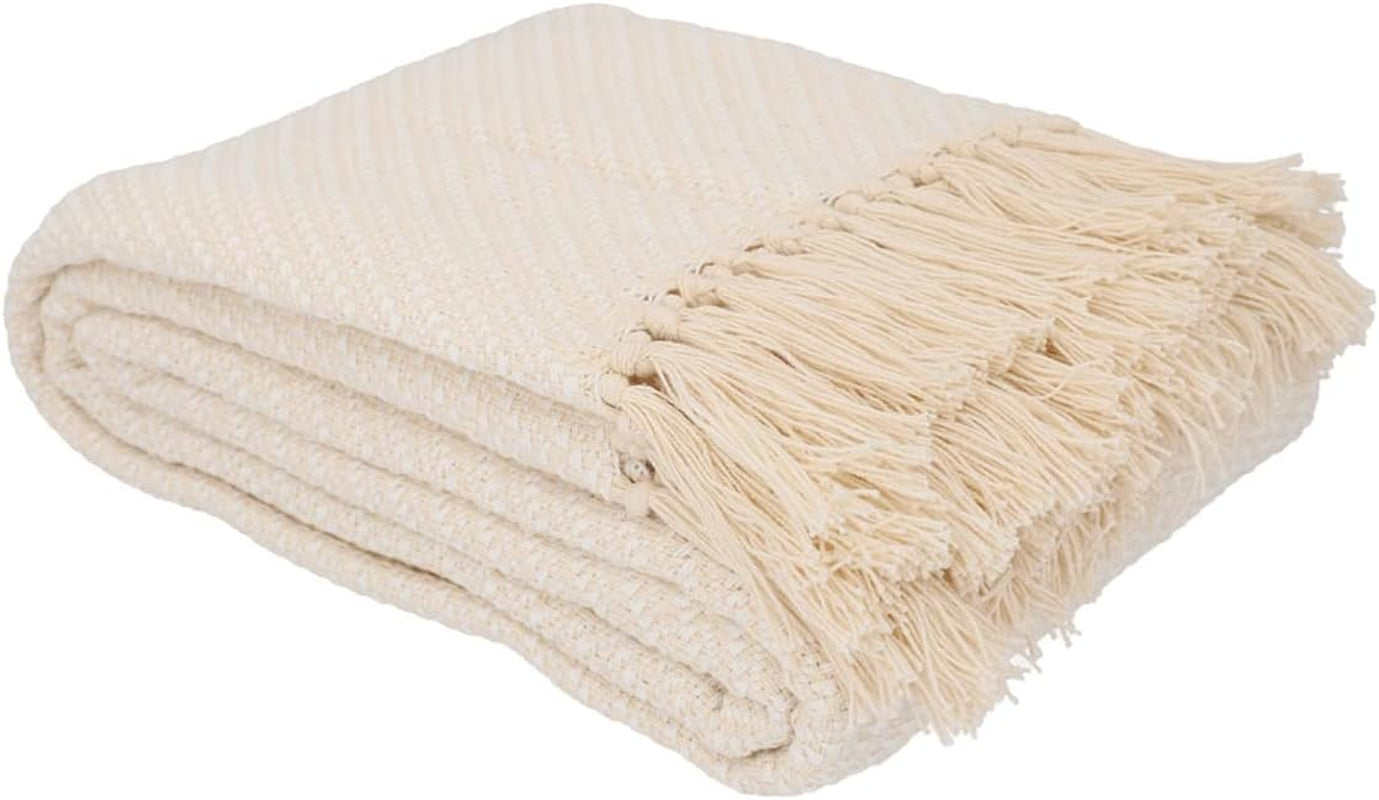 HOMLA Morris Plaid Bawełniany koc z frędzlami - Miękki i wygodny koc Bawełniany koc - delikatna tkanina 130 X 170 cm Ecru Łóżka i koce Besuche den HOMLA-Store