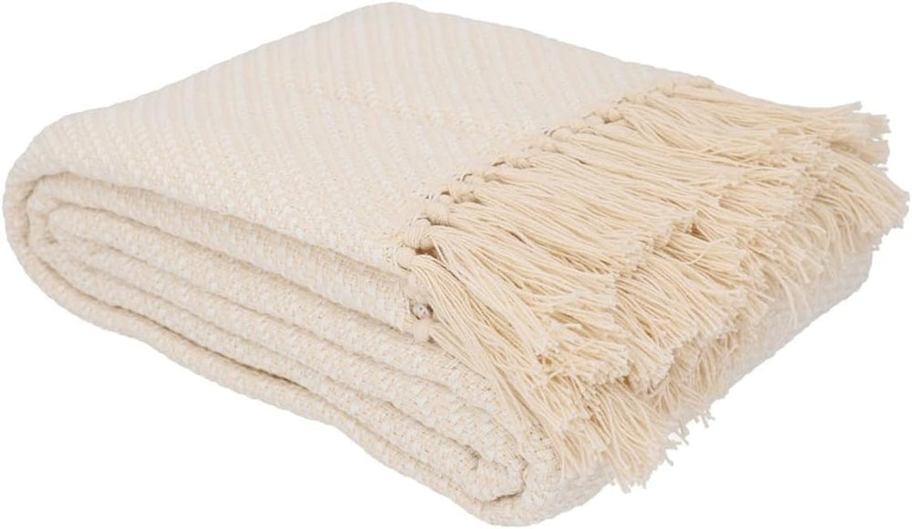 HOMLA Morris Plaid Bawełniany koc z frędzlami - Miękki i wygodny koc Bawełniany koc - delikatna tkanina 130 X 170 cm Ecru Łóżka i koce Besuche den HOMLA-Store