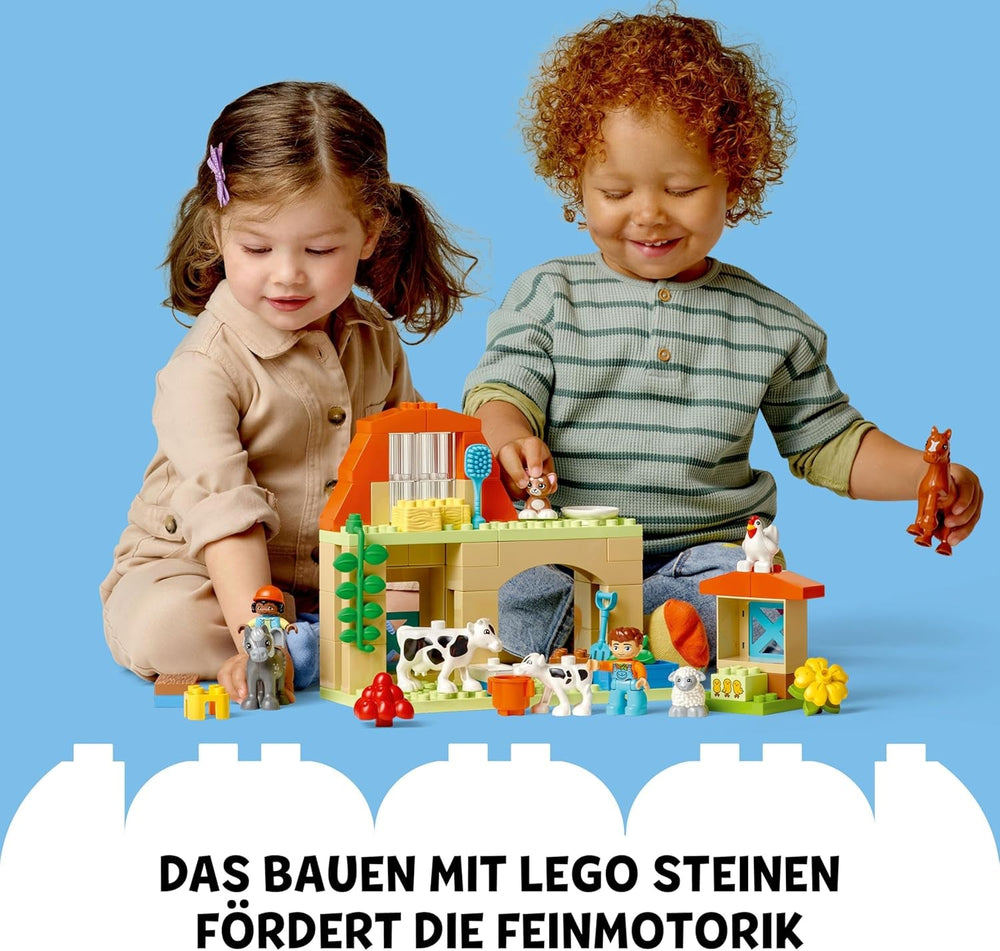 LEGO DUPLO Town Tierpflege auf dem Bauernhof - Spielzeug für Kinder - Montessori Spielzeug -Bauernhof mit Tierfiguren - Pferd, Kuh und Huhn - Lernspielzeug für Mädchen und Jungen ab 2 Jahren - 10416