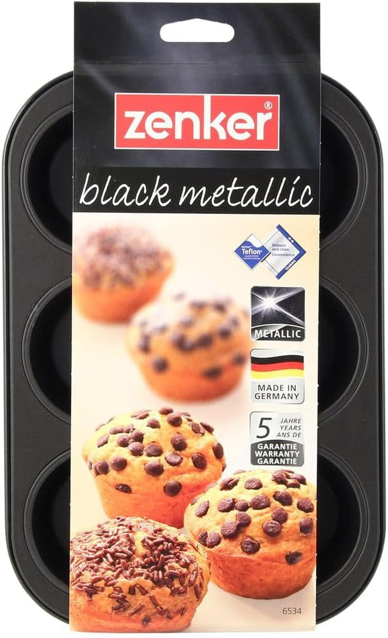 Zenker 6Er Muffinform Black Metallic, 275X190X30 Mm, Teflon Classic Antihaftbeschichtung, Hitzebeständig Bis 230°C, Leichte Reinigung, Ideal Für Köstliche Muffins Formy i blachy do pieczenia Naty Shop