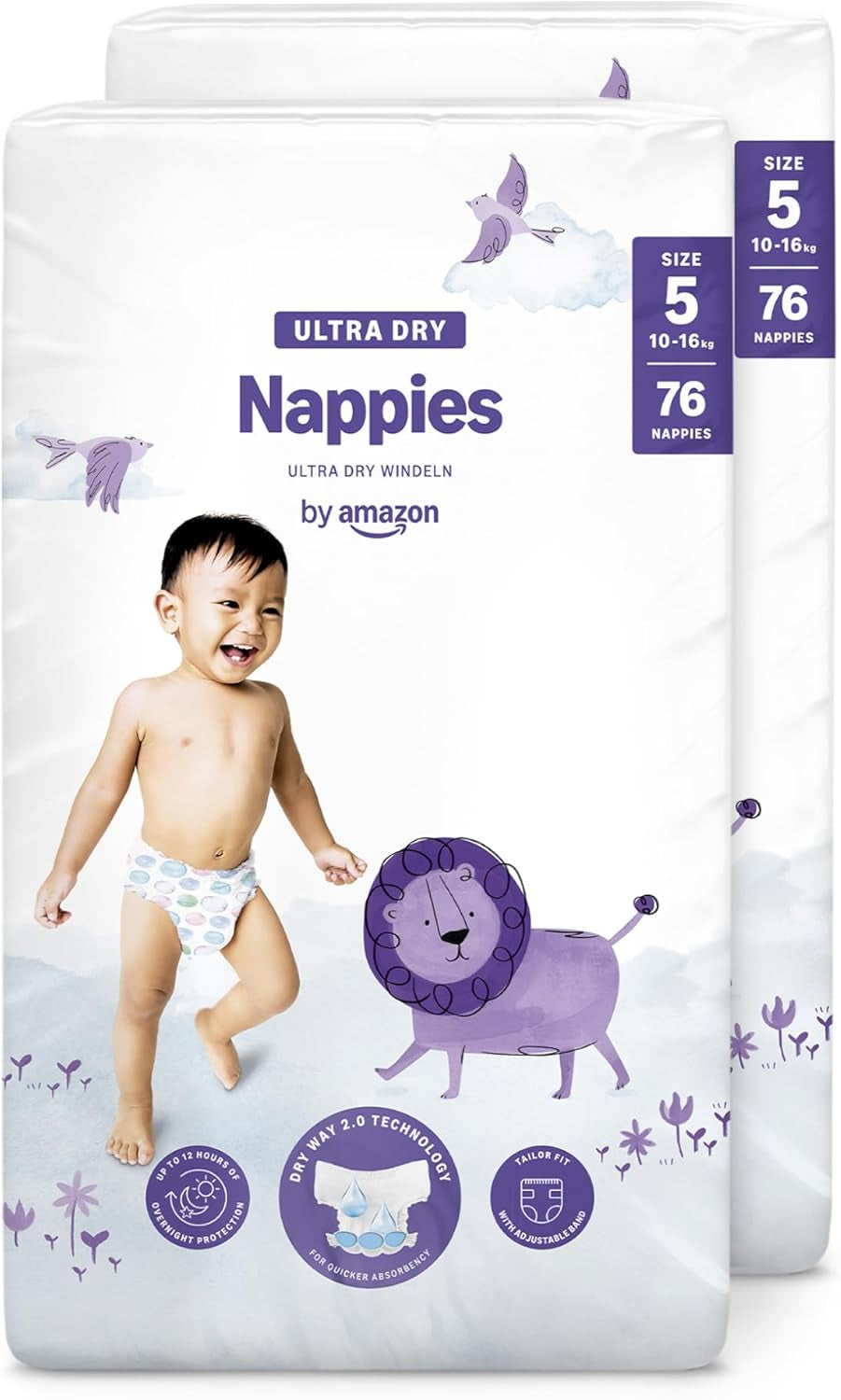 Pieluchy Amazon Ultra Dry, rozmiar 1 (2-5 kg) - pudełko miesięczne, białe, 96 sztuk (2 opakowania po 48) (dawniej marka Mama Bear, identyczny produkt)