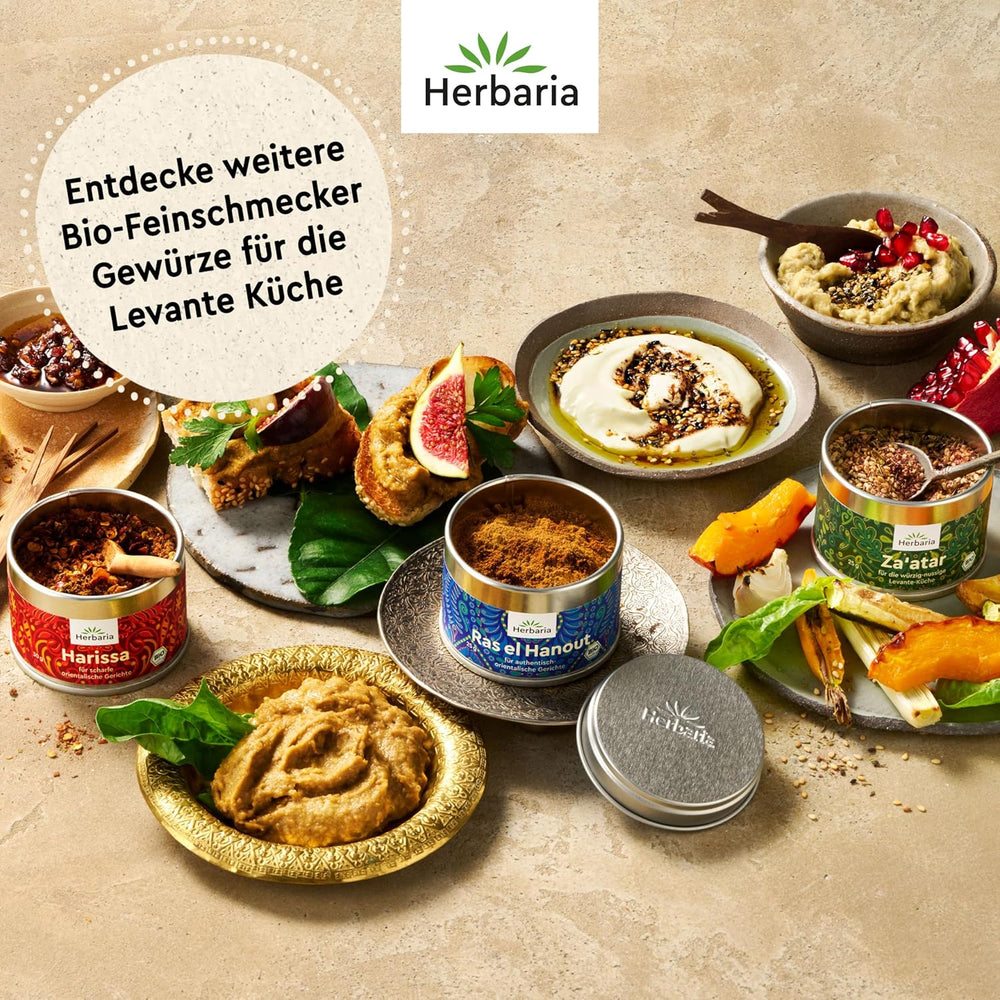 Herbaria Za'atar bio 25g S-Dose – Zaatar Gewürz, Zaatar Gewürz - orientalny Organic-Gewürmischung für Gerichte der Levante Küche - mit erlesenen Składnik - w nachhaltiger Aromaschutz-Dose