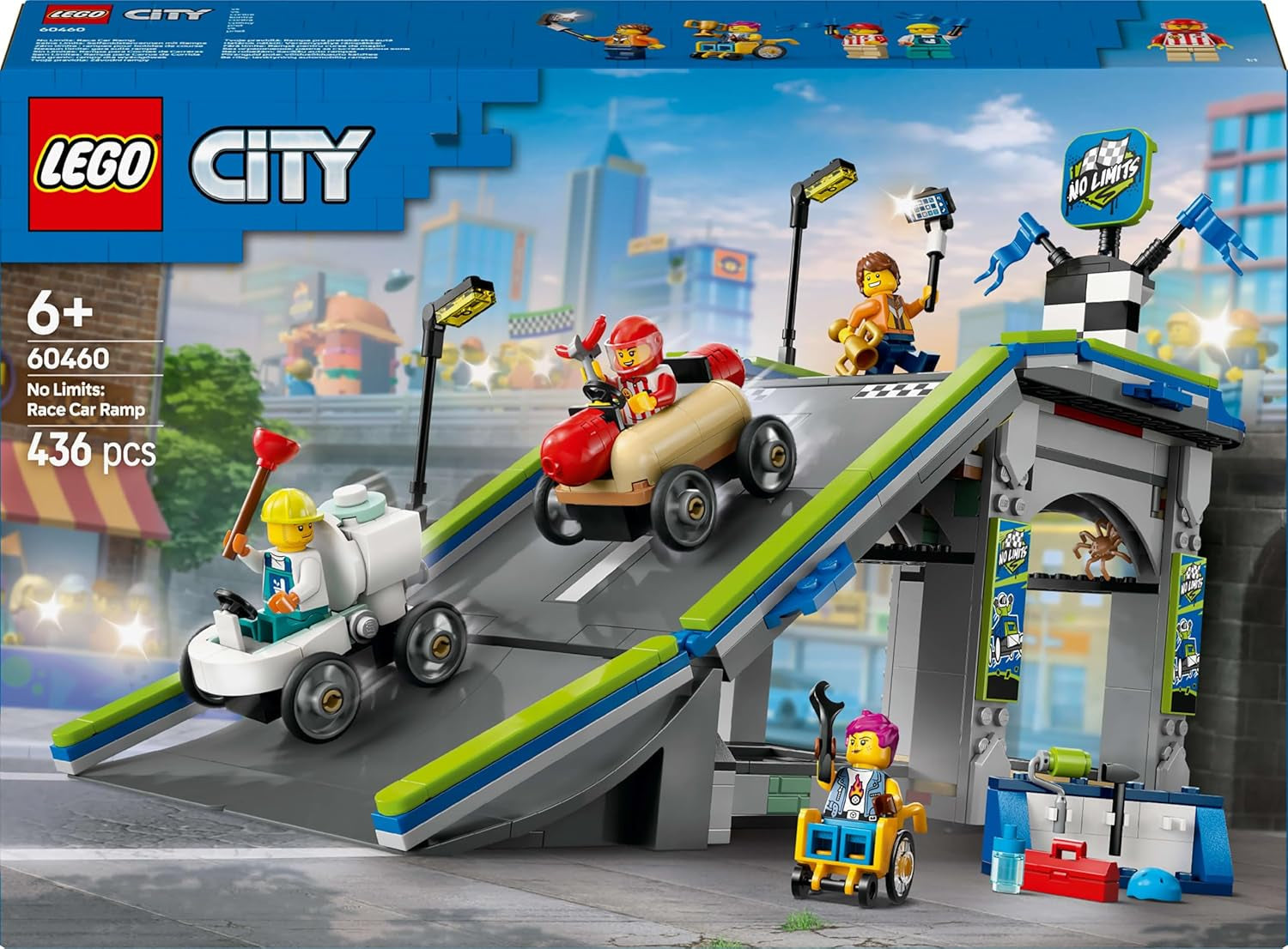 LEGO City No Limits: Wyścig w mydelniczce z rampą - Zabawka konstrukcyjna dla chłopców i dziewcząt od 6 lat - Zestaw z 2 mydelniczkami i 4 minifigurkami kierowców - Pomysł na prezent dla dzieci 60460 Zestawy do budowania Besuche den LEGO-Store