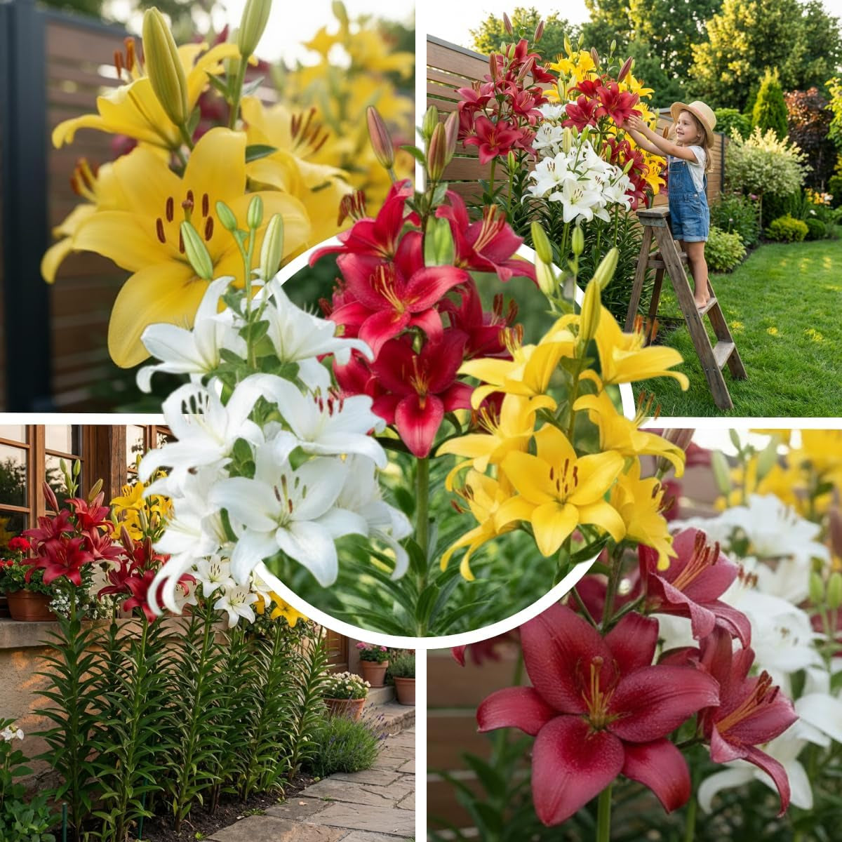 Kolekcja cebul olbrzymich lilii (15 cebul kwiatowych), 5 pachnących odmian, po 5 każdego koloru, holenderska, trwała mieszanka wieloletnia do ogrodu (duże cebule, bez pestek)