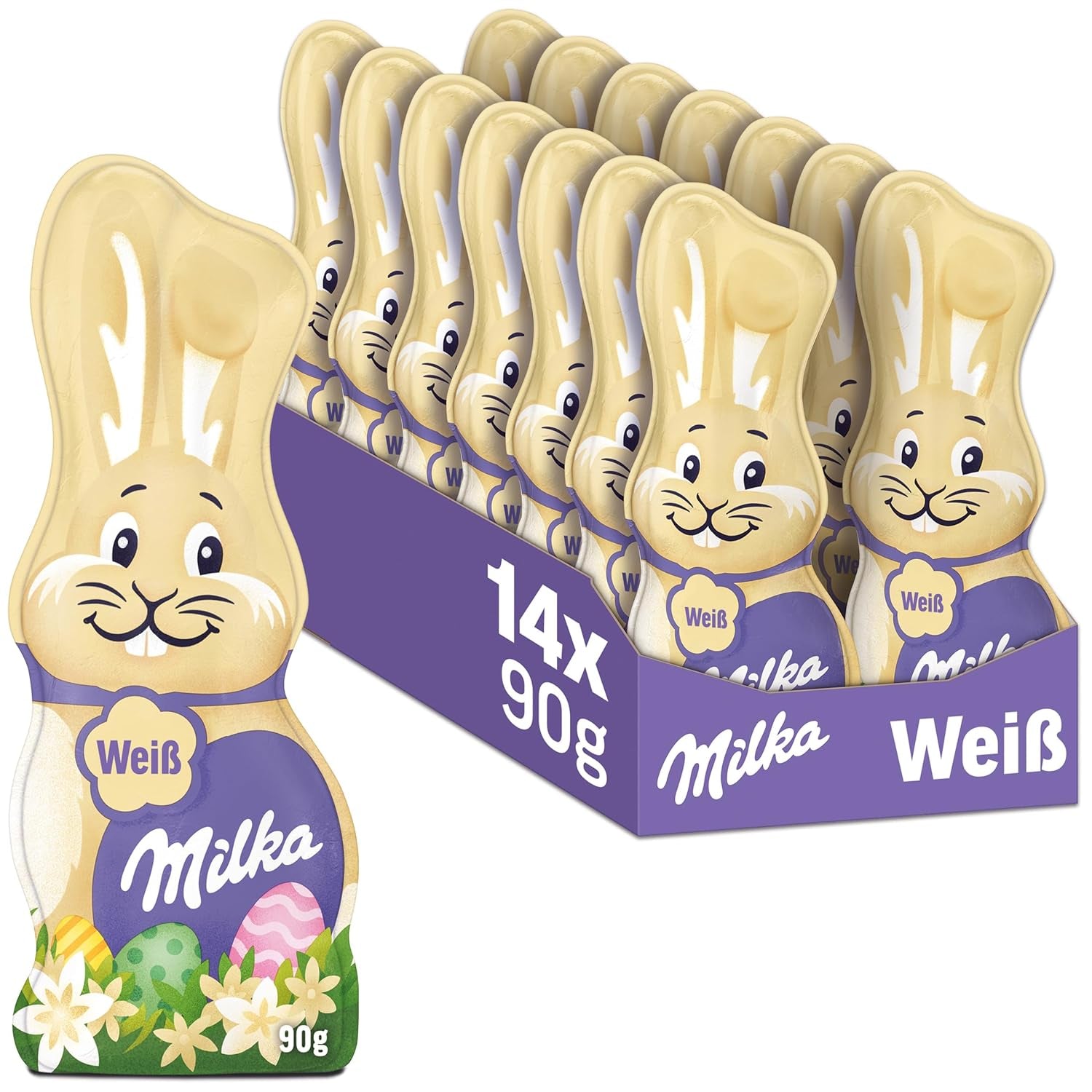 Milka Smiling Bunny White - Wielkanocna czekolada z białej czekolady w kształcie zajączka - 14 x 90g