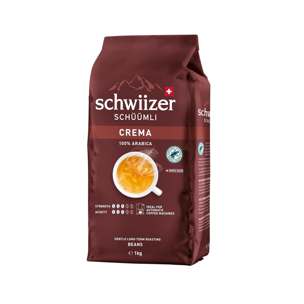 Boabe de cafea Schwiizer Schüümli prăjire medie, Crema 1kg - Intensitate 3/5 - Certificat UTZ (Pachet de 4)