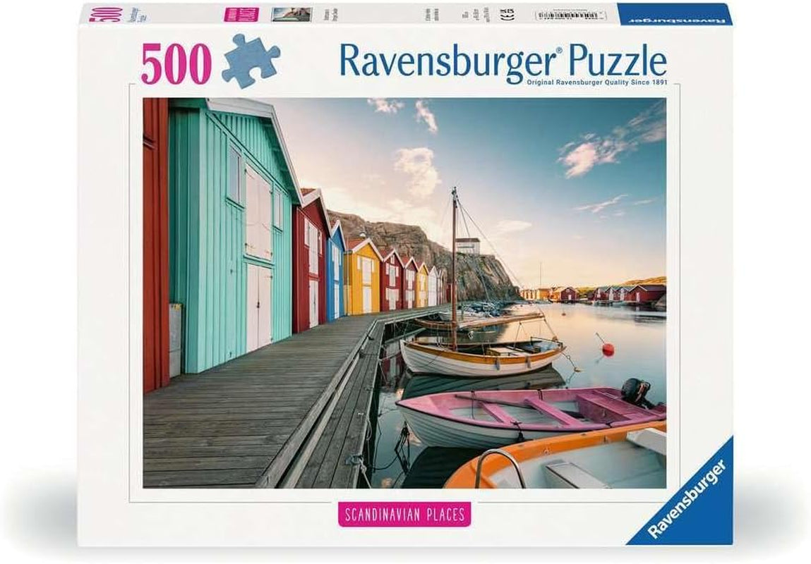 Ravensburger Puzzle 12000847, skandynawskie miejsca - Boathouses in Smøgen, Szwecja - 500 elementów puzzle dla dorosłych i dzieci w wieku 12+ Puzzle Naty Shop Tytuł domyślny