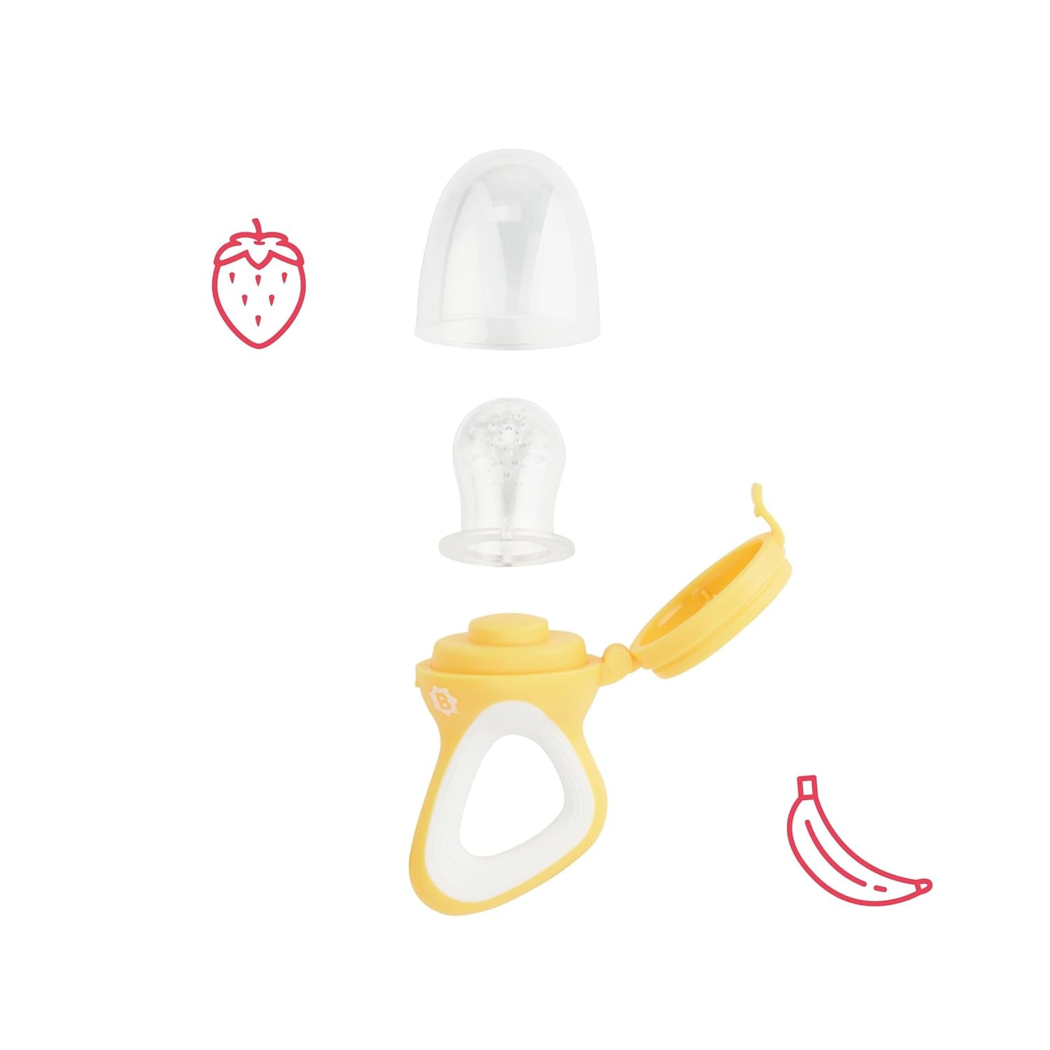 Hrănitoare pentru bebeluși Badabulle cu capac protector, mâner ergonomic, calmează gingiile și introduce arome noi, de la 4 luni, fără BPA