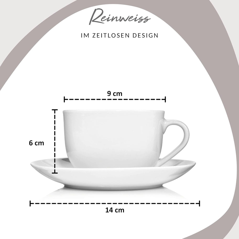 Set de cești de cafea Sänger New Port, set de 12 cești pentru 6 persoane, cești și farfurioare din porțelan alb, 150 ml | COLECȚIA PREMIUM