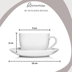 Set de cești de cafea Sänger New Port, set de 12 cești pentru 6 persoane, cești și farfurioare din porțelan alb, 150 ml | COLECȚIA PREMIUM