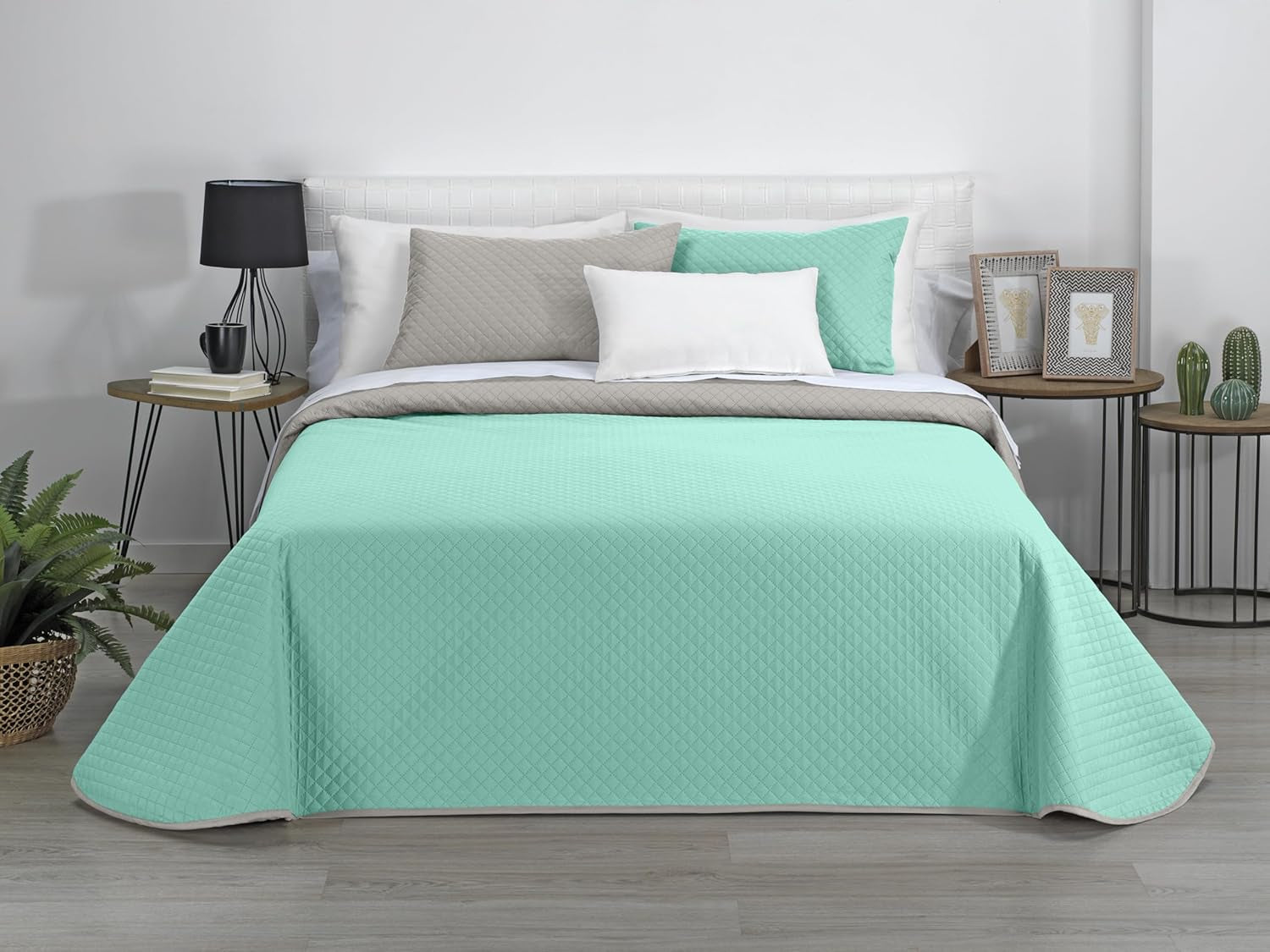 AVA | Cuvertură Reversibilă | Pentru Toate Anotimpurile | Culoare - Bej/Turcoaz | Pentru Pat 180 Cm. (270 X 270 Cm. Ancho X Alto) | Cuvertură cu matlasare Plapumi si pilote Naty Shop Titlu implicit