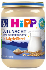 HiPP Bio Gute Nacht Dinkelgrießbrei (6 x 190g), Babybrei ab 6. Monat, ohne Zuckerzusatz, gut sättigend, w najlepszej jakości biologicznej