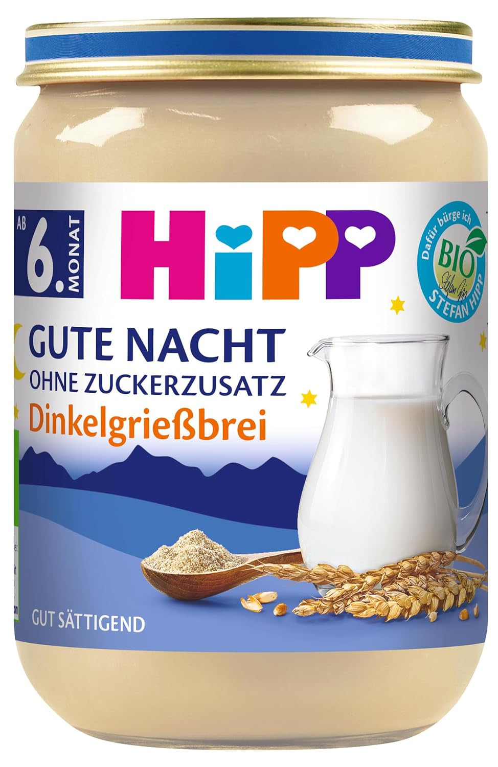 HiPP Organiczna owsianka orkiszowa na dobranoc (6 x 190g), żywność dla dzieci od 6 miesiąca, bez dodatku cukru, bardzo sycąca, najlepsza jakość organiczna