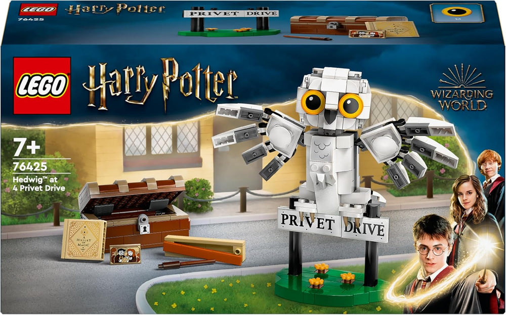 LEGO Harry Potter Hedwig na Privet Drive 4 Zestaw zabawek dla dzieci w kształcie sowy, figurka zwierzęcia do zbudowania z walizką Hogwartu, mały prezent dla chłopców, dziewcząt i wszystkich fanów od 7. roku życia 76425 Zestawy do budowania Besuche den LEGO-Store