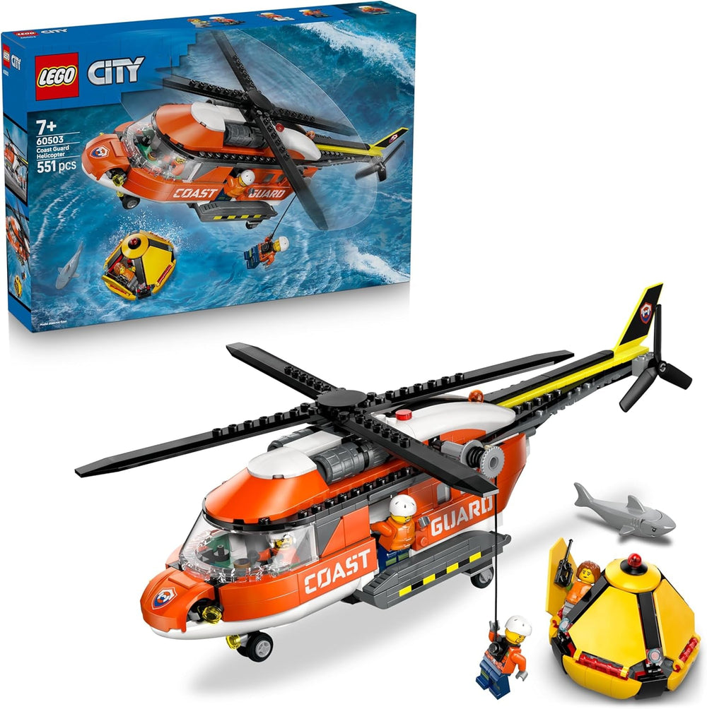 LEGO City Hubschrauber der Küstenwache - Spielzeug Einsatzfahrzeug - Modellbau mit Schiebetüren, Winde, 4 Minifiguren und Hai Figur - Geburtstagsgeschenk für Jungen ab 7 Jahren - 60503