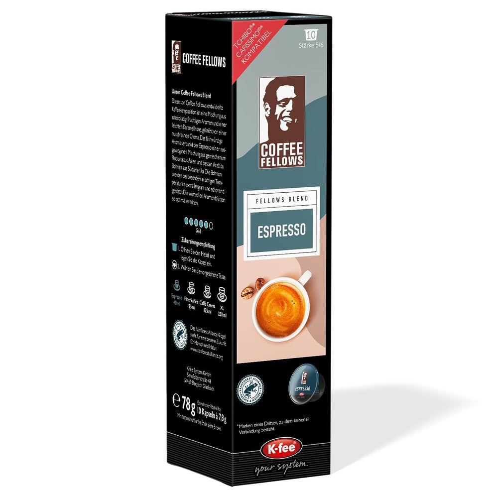 Coffee Fellows Blend Espresso Kapseln, kompatibel mit K-fee, EXPRESSI & Tchibo Cafissimo*, schokoladig-fruchtige Aromen, 120 Kaffeekapseln