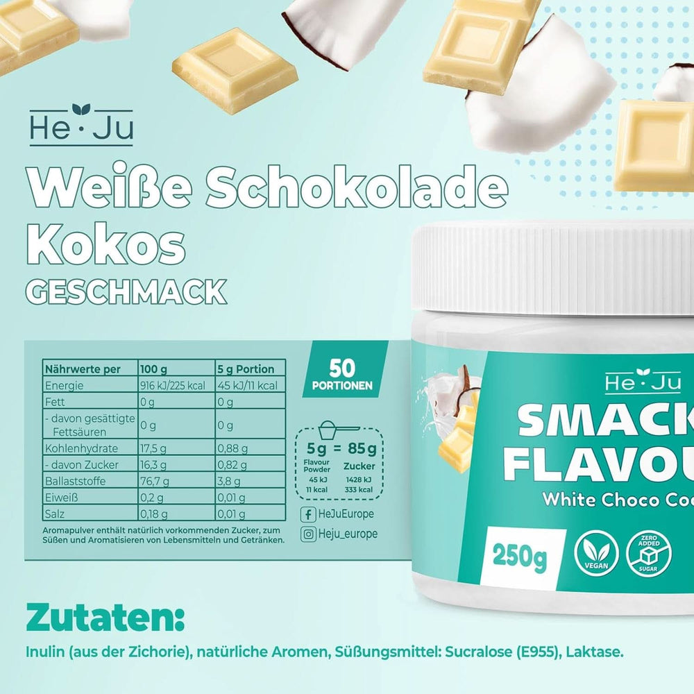He-Ju, Proszek o smaku białej czekolady i kokosa, 250 gram Aromas Naty Shop