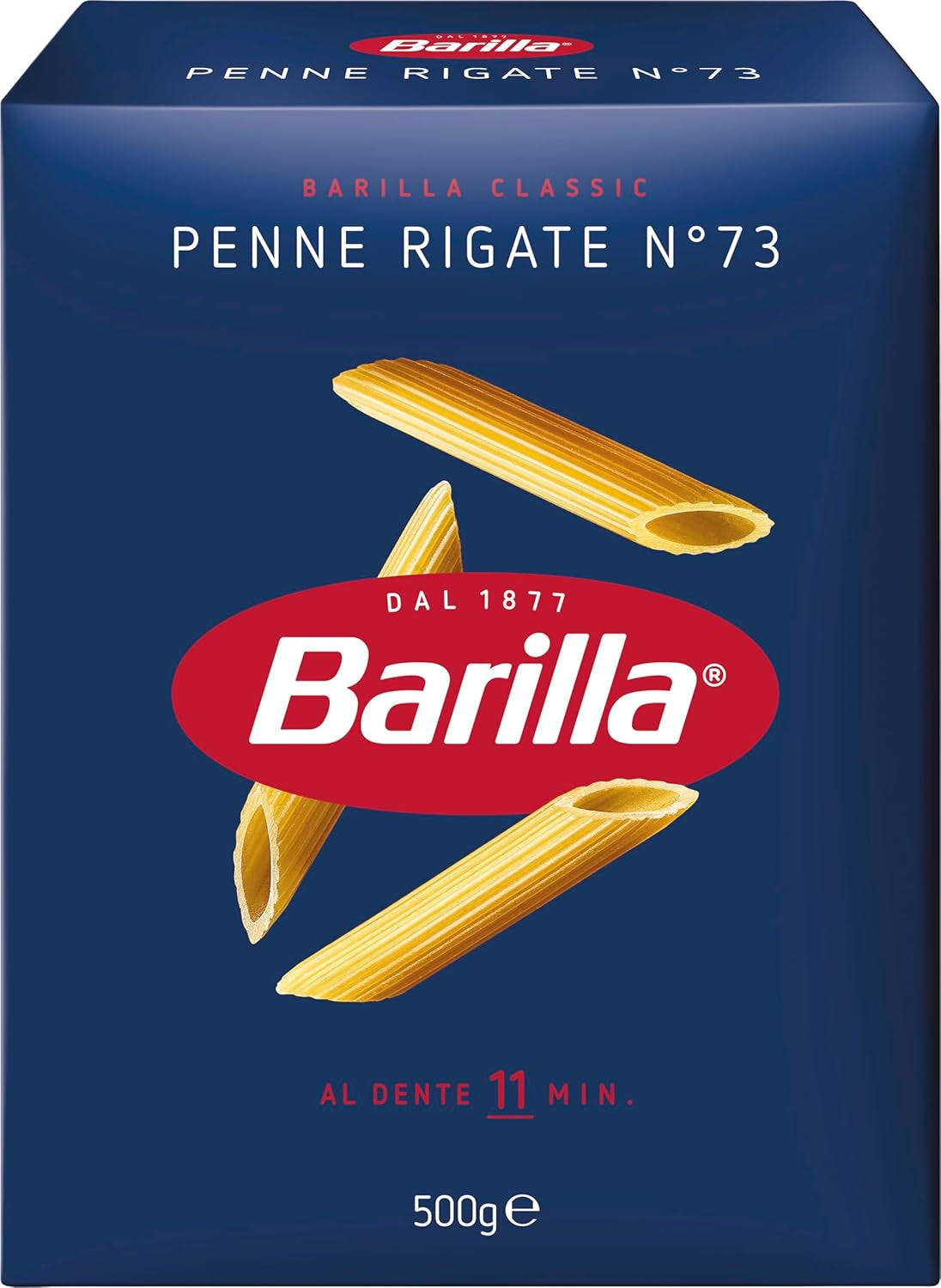 Makaron Barilla Klasyczny Penne Rigate Nr. 73 z wysokiej jakości pszenicy durum, zawsze al dente (1 x 500 g)