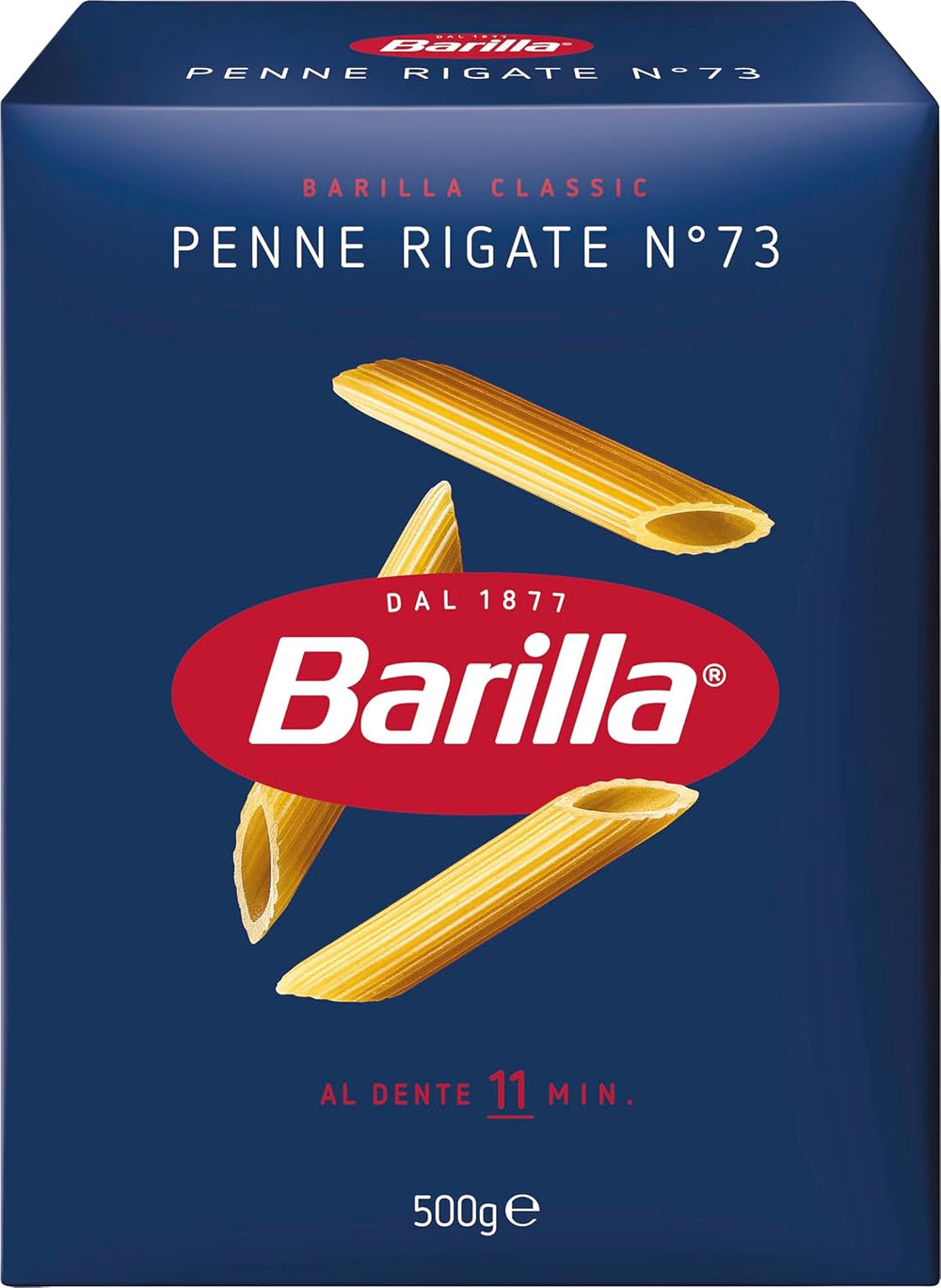 Makaron Barilla Klasyczny Penne Rigate Nr. 73 z wysokiej jakości pszenicy durum, zawsze al dente (1 x 500 g)