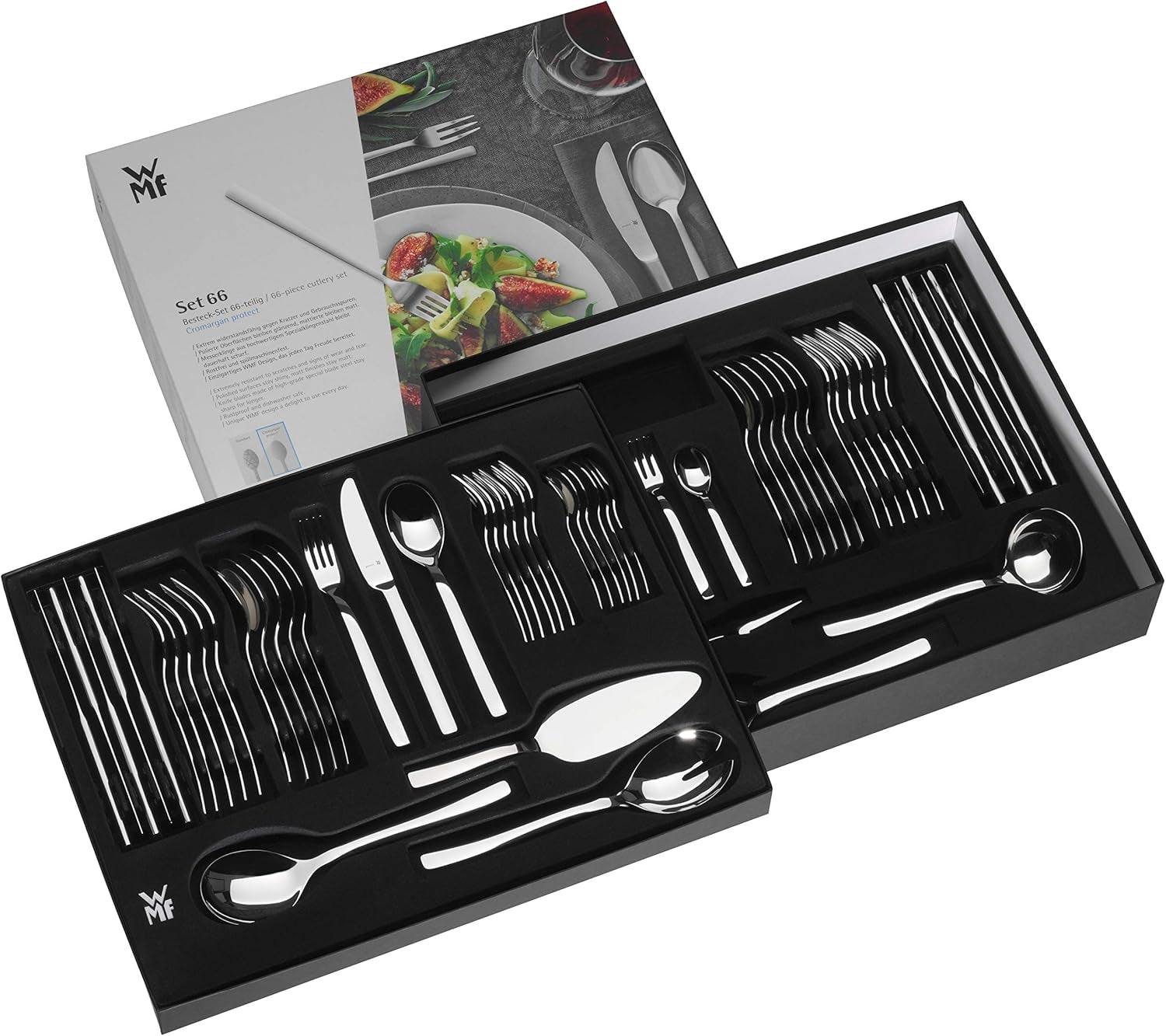 Zestaw WMF Corvo Besteck 12 Personen, 66 Teilig, 60 Teile Mit Servierbesteck, Hohlheftmesser, Cromargan Protect Mattiert, Kratzbeständig, Spülmaschinenfest Kitchen Naty Shop