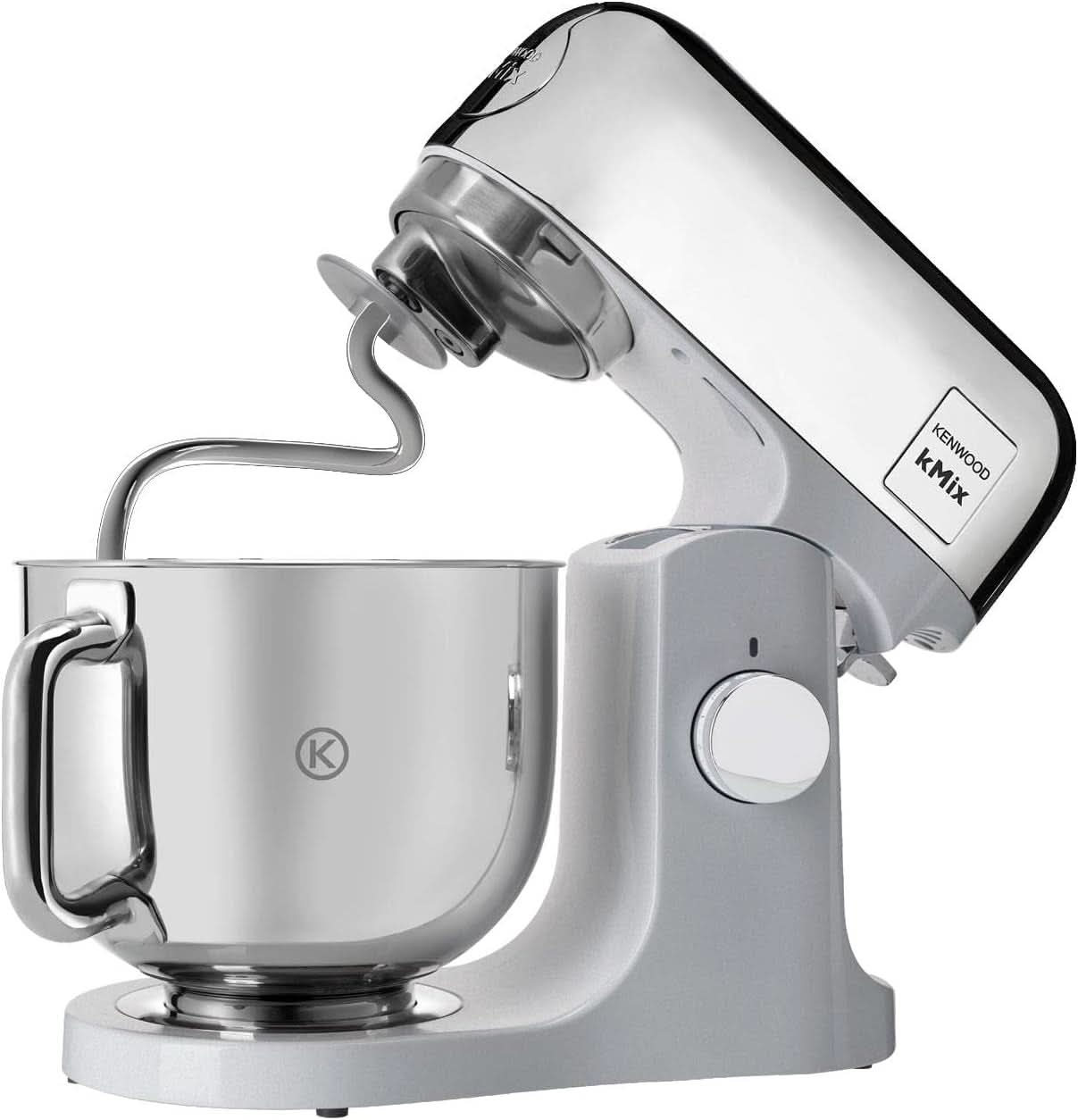 Kenwood Kmix Editions KMX760CH Küchenmaschine, 5 L Edelstahl Schüssel, Safe-Use-Sicherheitssystem, Metallgehäuse, 1000 Watt, Inkl. 3-zestaw cukierniczy Teiligem Und Spritzschutz, Chrom Matka i Dziecko Naty Shop