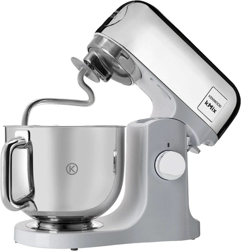 Kenwood Kmix Editions KMX760CH Küchenmaschine, 5 L Edelstahl Schüssel, Safe-Use-Sicherheitssystem, Metallgehäuse, 1000 Watt, Inkl. 3-zestaw cukierniczy Teiligem Und Spritzschutz, Chrom Matka i Dziecko Naty Shop