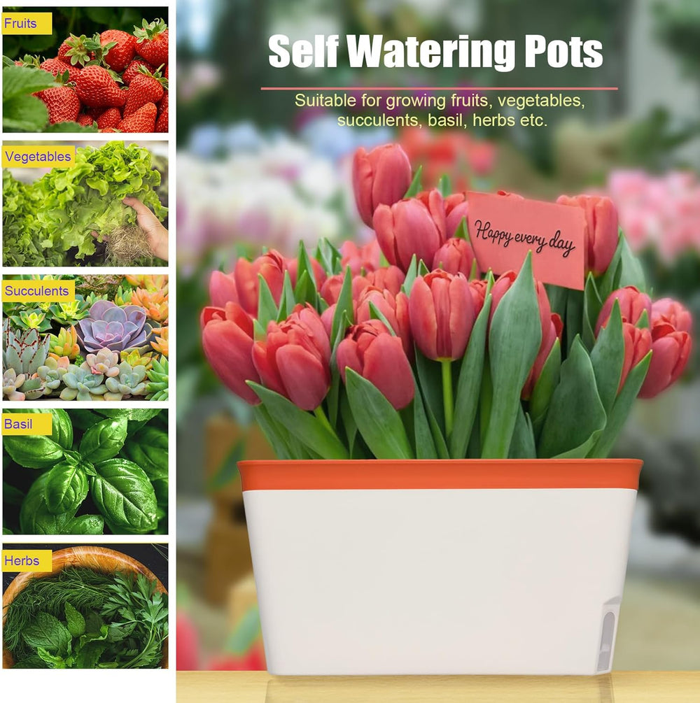 Doniczki samonawadniające, zestaw 3 doniczek prostokątnych o średnicy 27 cm, doniczki na zioła, skrzynki na parapety ze zbiornikiem na wodę, nowoczesne plastikowe doniczki do wnętrz w ogrodzie na zewnątrz