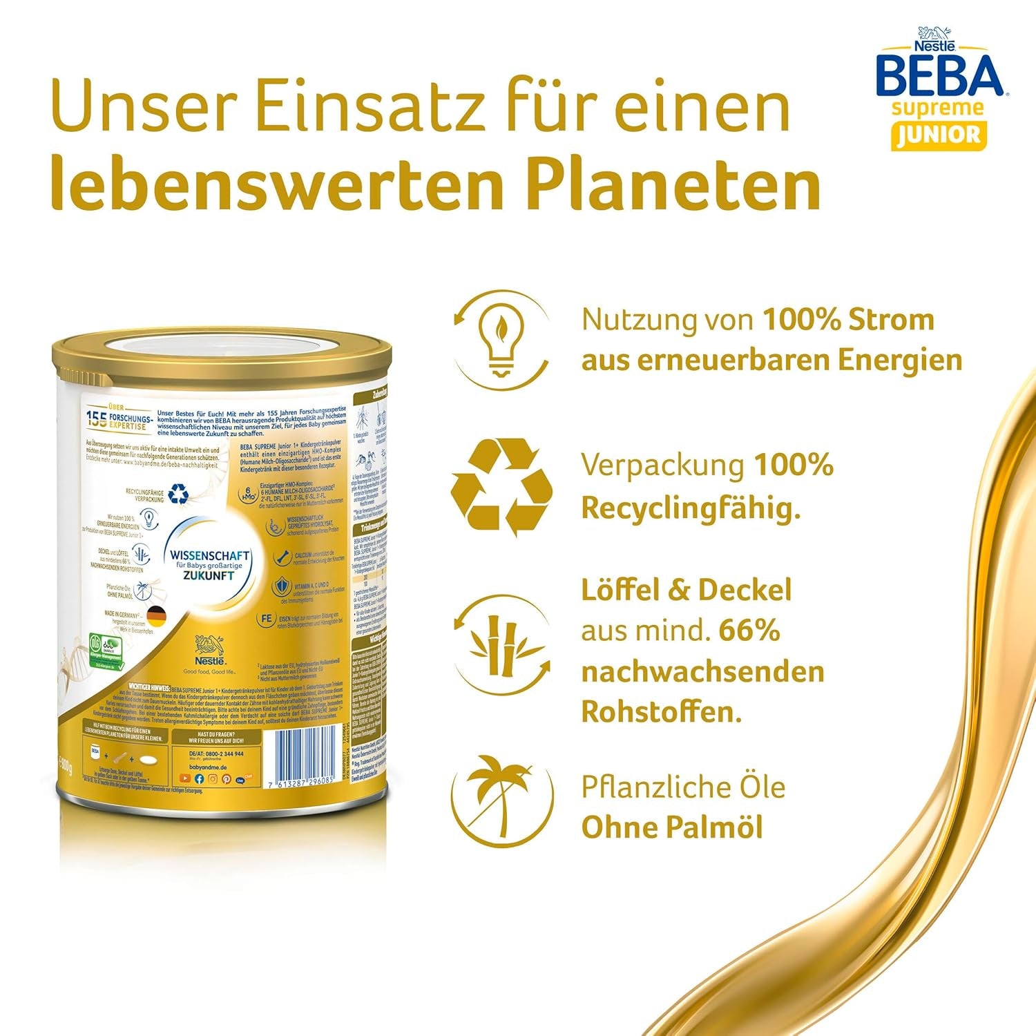 BEBA SUPREME JUNIOR 1 Plus - Napój dla dzieci od 1 roku, z kompleksem 6 HMO, bez laktozy, bez oleju palmowego, bez oleju rybnego, żywność dla małych dzieci, mleko w proszku dla niemowląt, opakowanie 6 szt. (6 x 800g)