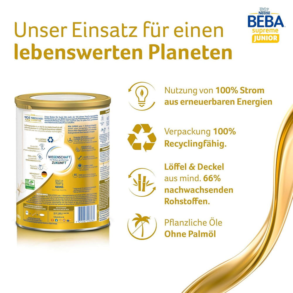 BEBA SUPREME JUNIOR 1 Plus - Napój dla dzieci od 1 roku, z kompleksem 6 HMO, bez laktozy, bez oleju palmowego, bez oleju rybnego, żywność dla małych dzieci, mleko w proszku dla niemowląt, opakowanie 6 szt. (6 x 800g)