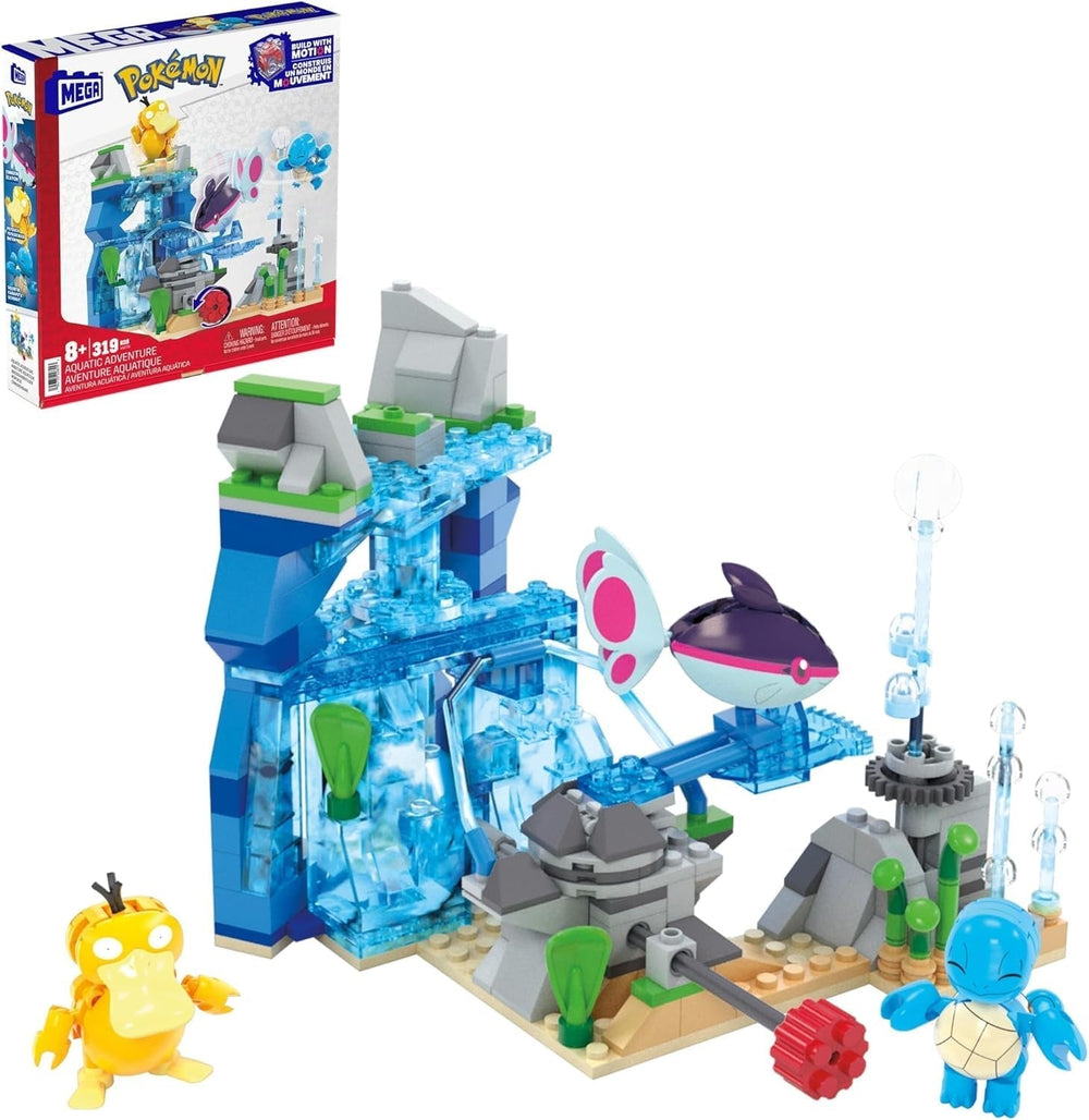Zabawka do budowania figurek MEGA Pokémon, 1101 elementów areny treningowej, gra walki i 5 ruchomych figurek dla dzieci, figurki HWR82 Naty Shop Water Adventure
