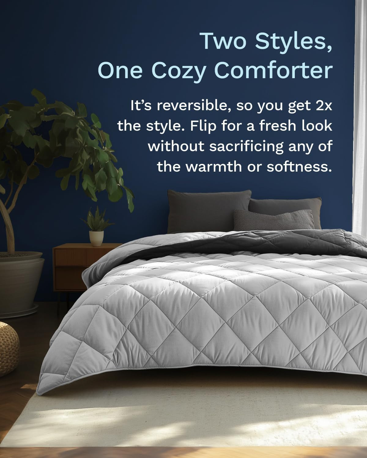 Dwustronna, puchowa kołdra All Seasons Twin/Twin XL – oddychająca, bardzo długa, wysokiej jakości, miękka mikrofibra – szara poszewka na kołdrę Kołdry i kołdry Naty Shop