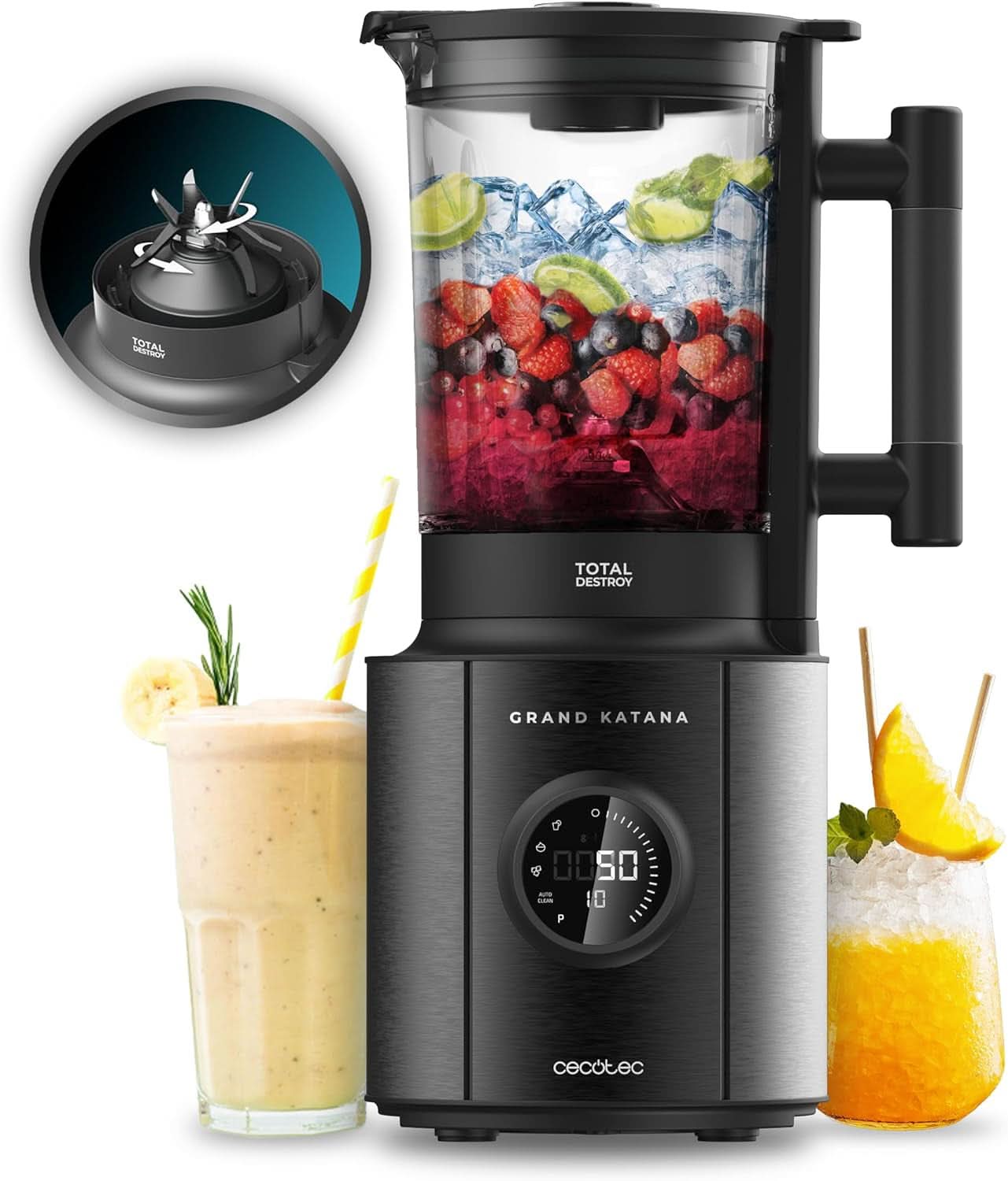 Mikser stojący Cecotec Grand Katana 2700MAX Total Destroy W. Maximalleistung 2700W, Gegenläufige Technologie, 8-Klingen-Messer Mit Schwarzer Titanbeschichtung, Thermoresistenter Krug 1,8L Matka i Dziecko Naty Shop Schwarz / Display