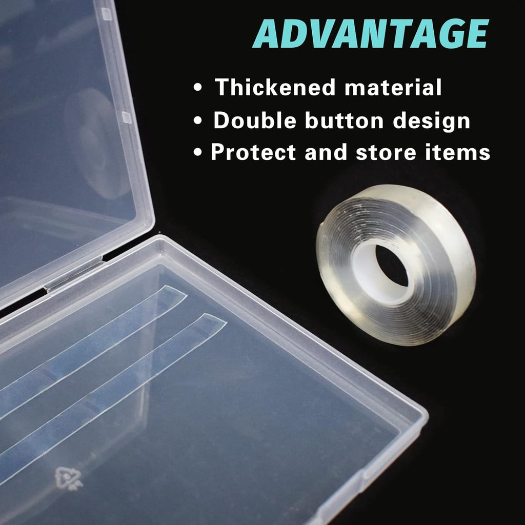 Cutie de depozitare pentru unghii artificiale cu 2 bucăți de bandă adezivă dublu adezivă de 30 cm, cutie transparentă dreptunghiulară, cutii de ambalare din plastic, recipient pentru vârfuri de unghii, unghii artificiale, 21,8 x 15,5 cm