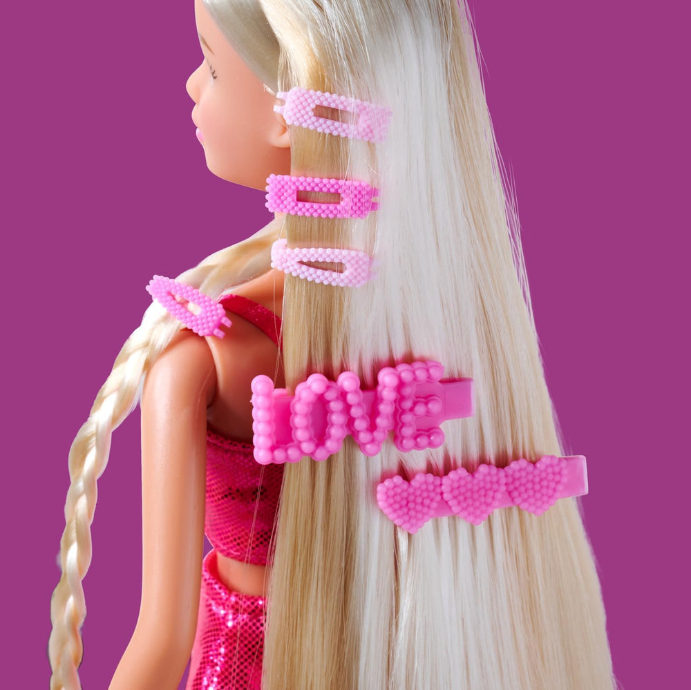 Simba Steffi Love Dream Hair – Ankleidepuppe mit extra Langen Haaren, inkl. Haarclips & Kamm, im pinken Glitzerkleid, 29 cm brutto, Frisieruppe für Kinder ab 3 Jahren