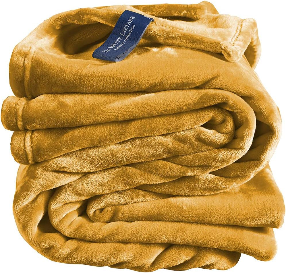 Wygodny koc, poliester, niebieski, 150 x 200 cm Łóżka i koce De Witte Lietaer Żółty Złocisty żółty 150X200