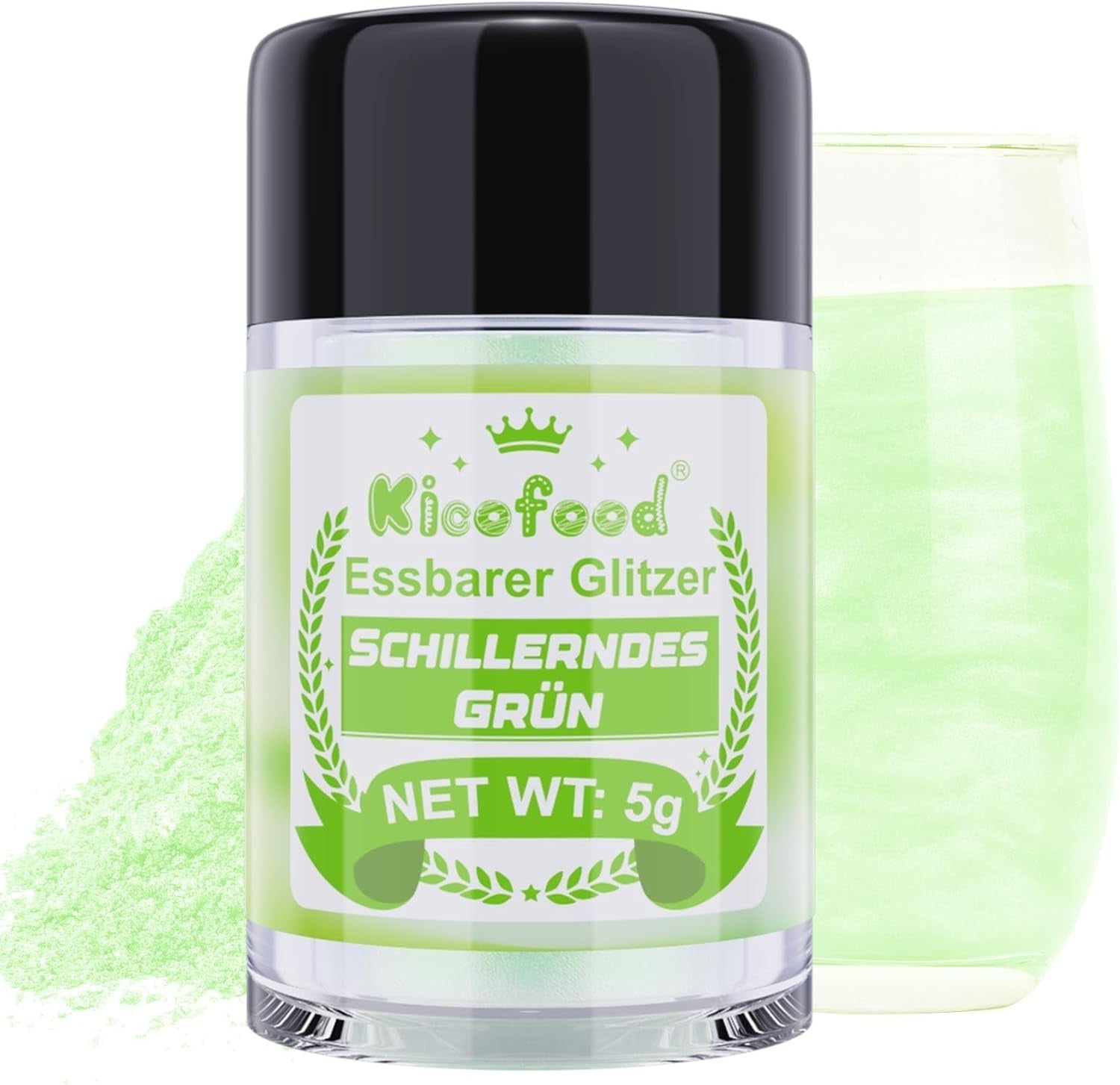 Kicofood, glitter comestibil, 5 grame, diverse culori Glitter Naty Shop Verde iridescent