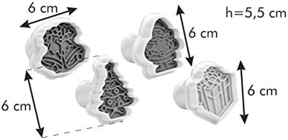Forme de biscuiți Tescoma cu ștampilă Delicia de Crăciun, asortate, set de 4 piese