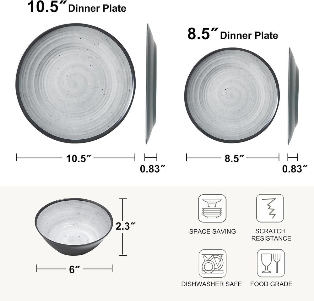 Set de tacâmuri din melamină, format din 24 de piese, pentru 4 persoane, set de farfurii pentru camping - tacâmuri pentru exterior și interior