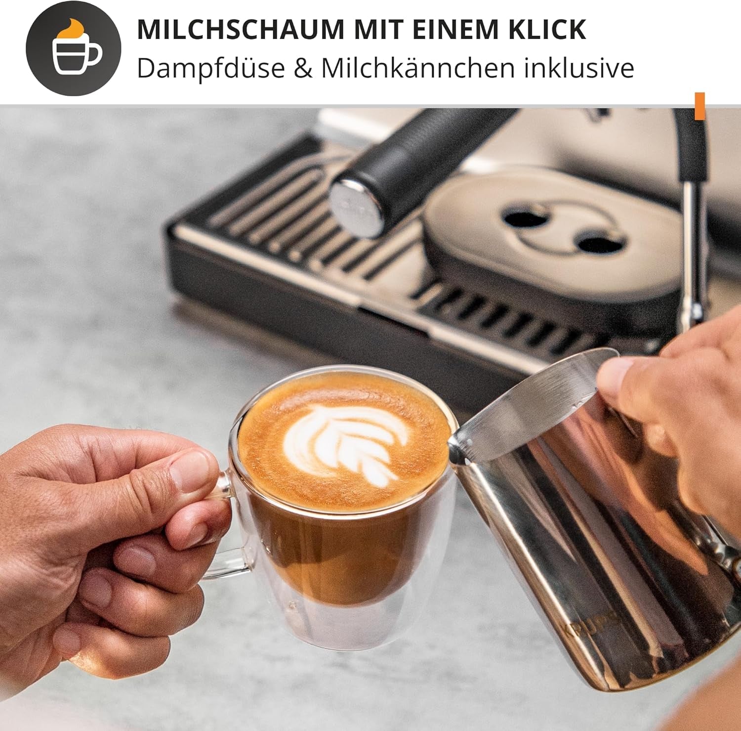 Espressor manual Krups Precision cu portafiltru și râșniță, aparat de cafea barista cu panou de control intuitiv, setări de pre-infuzare, espressor cu duză de abur, încălzire rapidă, XP801T10