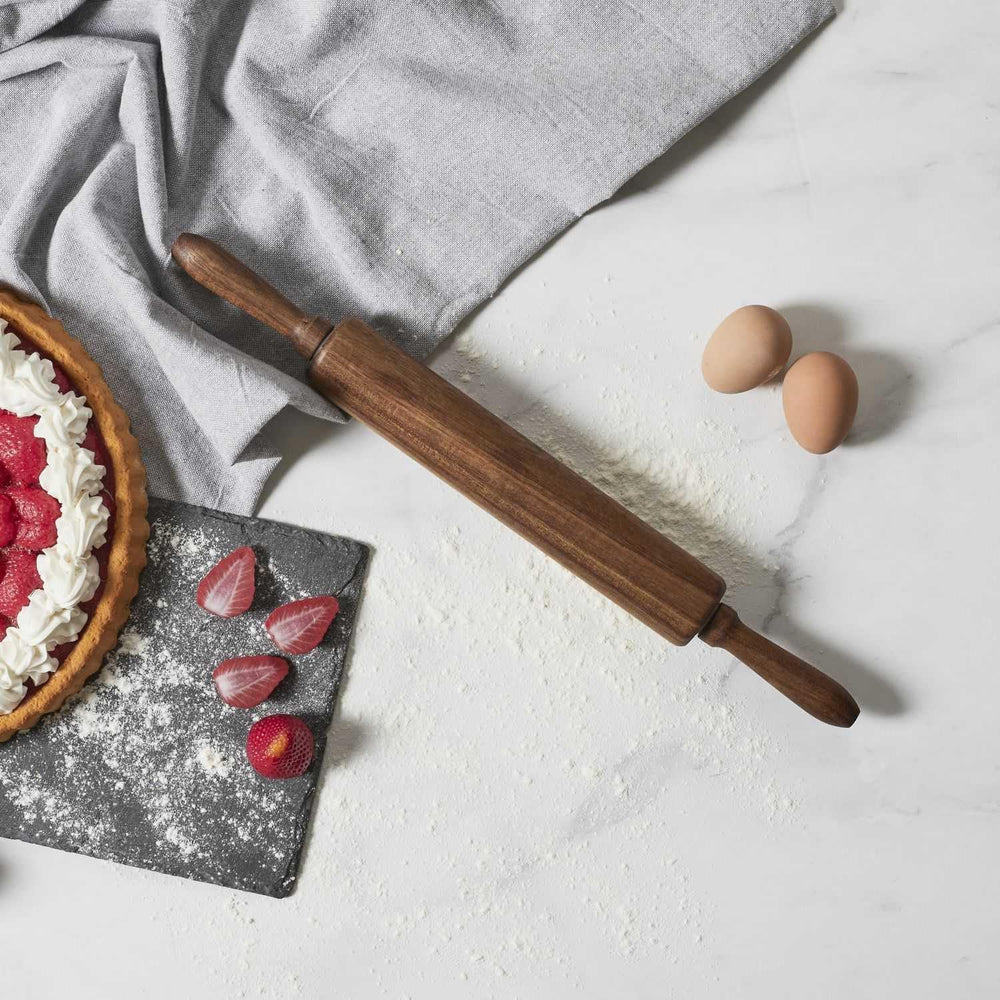 HOME DECO FACTORY, KA0418, Wałek do ciasta akacjowy, eleganckie i trwałe naczynie kuchenne, idealne do wałkowania ciasta, ciastek i pizzy, brązowe wykończenie, rozmiar standardowy