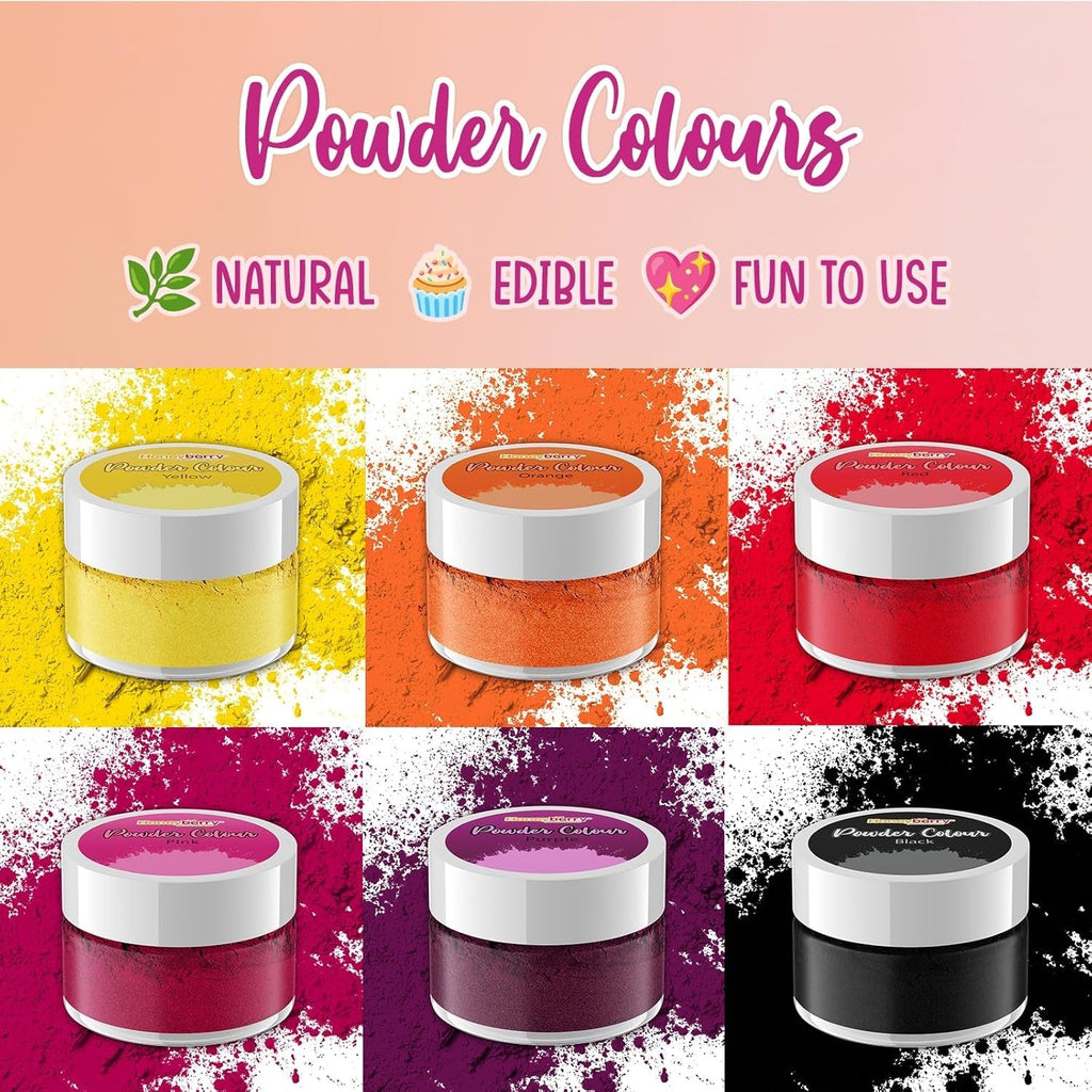 Colorant alimentar natural pudră (6 x 3,5 g) – Pachet multiplu de coloranți comestibili pudră – Culoare foarte concentrată pentru glazură, fondant, decorațiuni pentru torturi și macarons – Sigur pentru alimente și vegan (cald, se fixează)