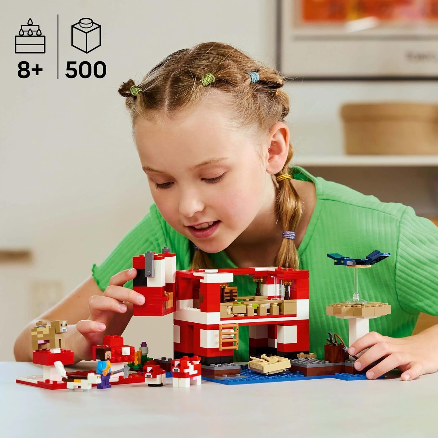 LEGO Minecraft The Mushroom Cow House Gra wideo Zabawka do budowania Model krainy grzybów z minifigurkami Steve i innymi postaciami Zestaw dla chłopców i dziewcząt w wieku 8 lat 21270 Zestawy do budowania Szukaj sklepu LEGO