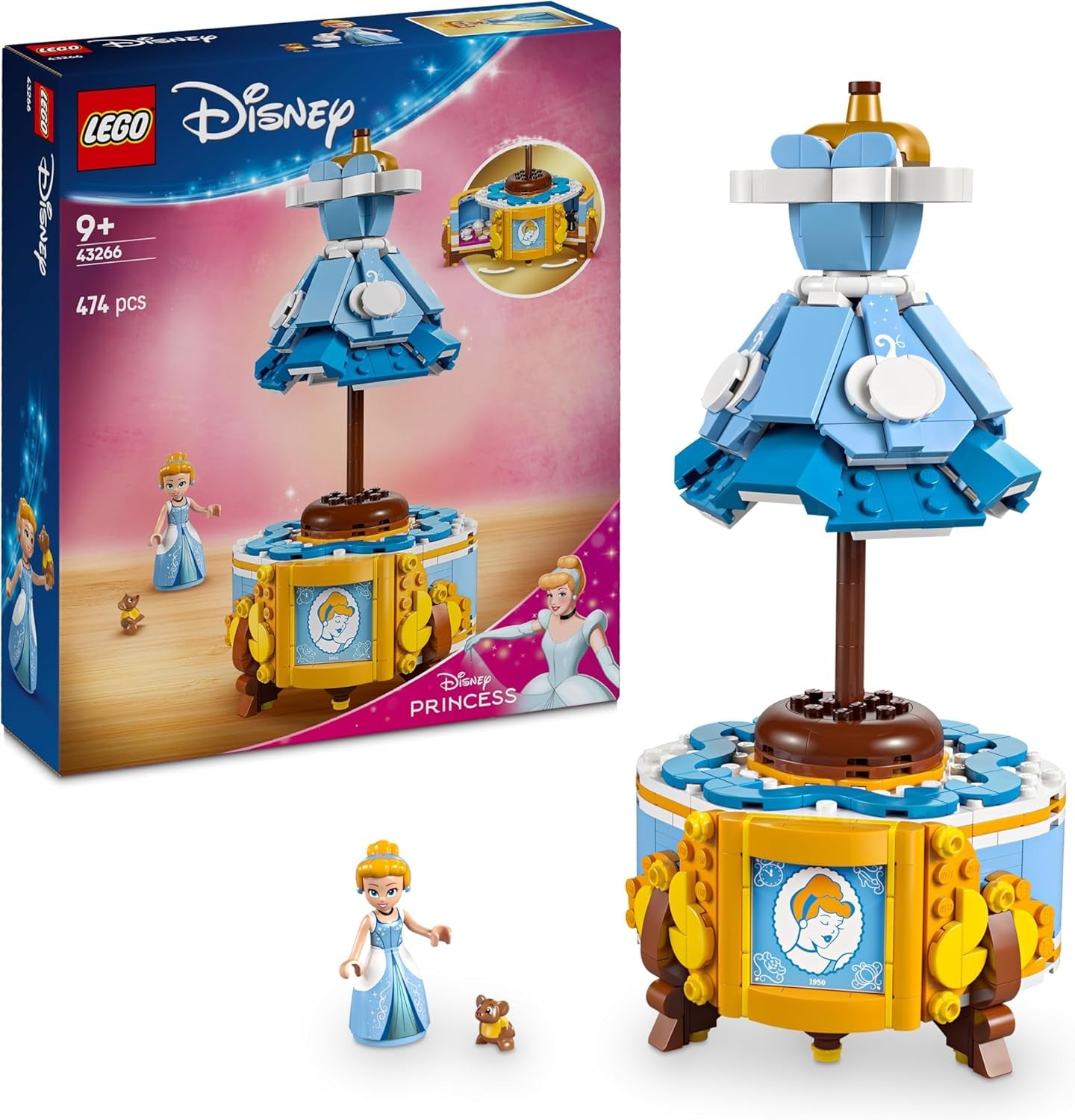 LEGO ǀ Disney Princess Cinderellas Kleid, Spielzeug für Jungen und Mädchen ab 9 Jahren - Inkl. EIN Kleiderständer, Cinderella Mini-Puppe und Maus Figur - Kreatives Spielset 43266