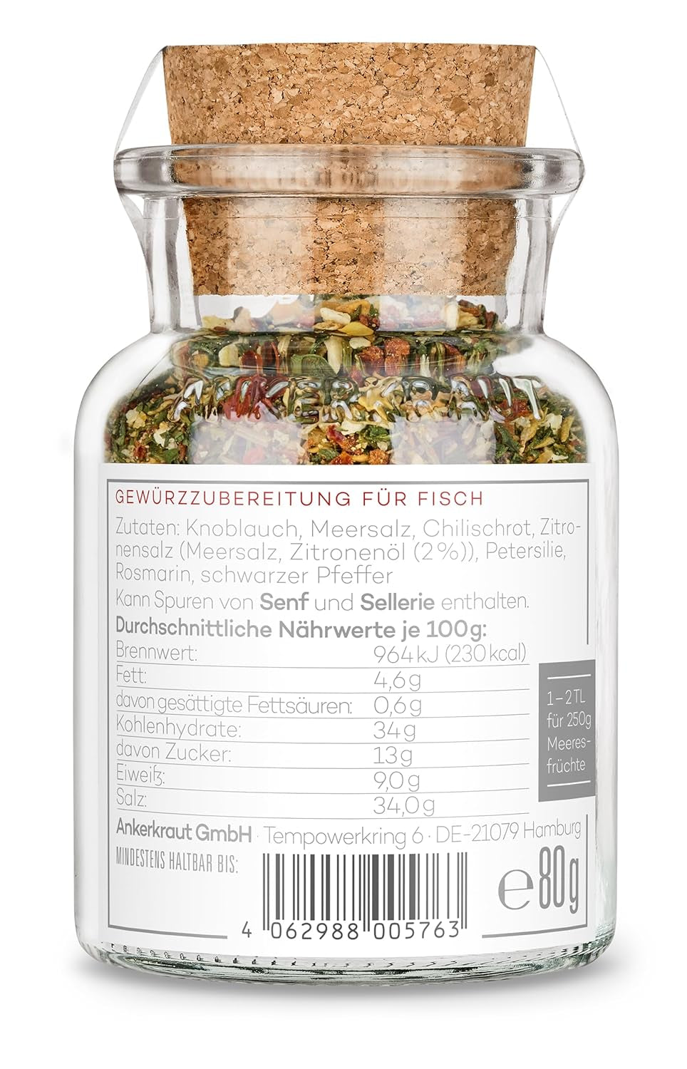 Ankerkraut x Fischereihafen Restaurant Gambas Würzer, Authentisches Gewürz für köstliche Gambas und Meeresfrüchte, Perfekt für die Mediterranean Küche, 80 g w Corkenglas