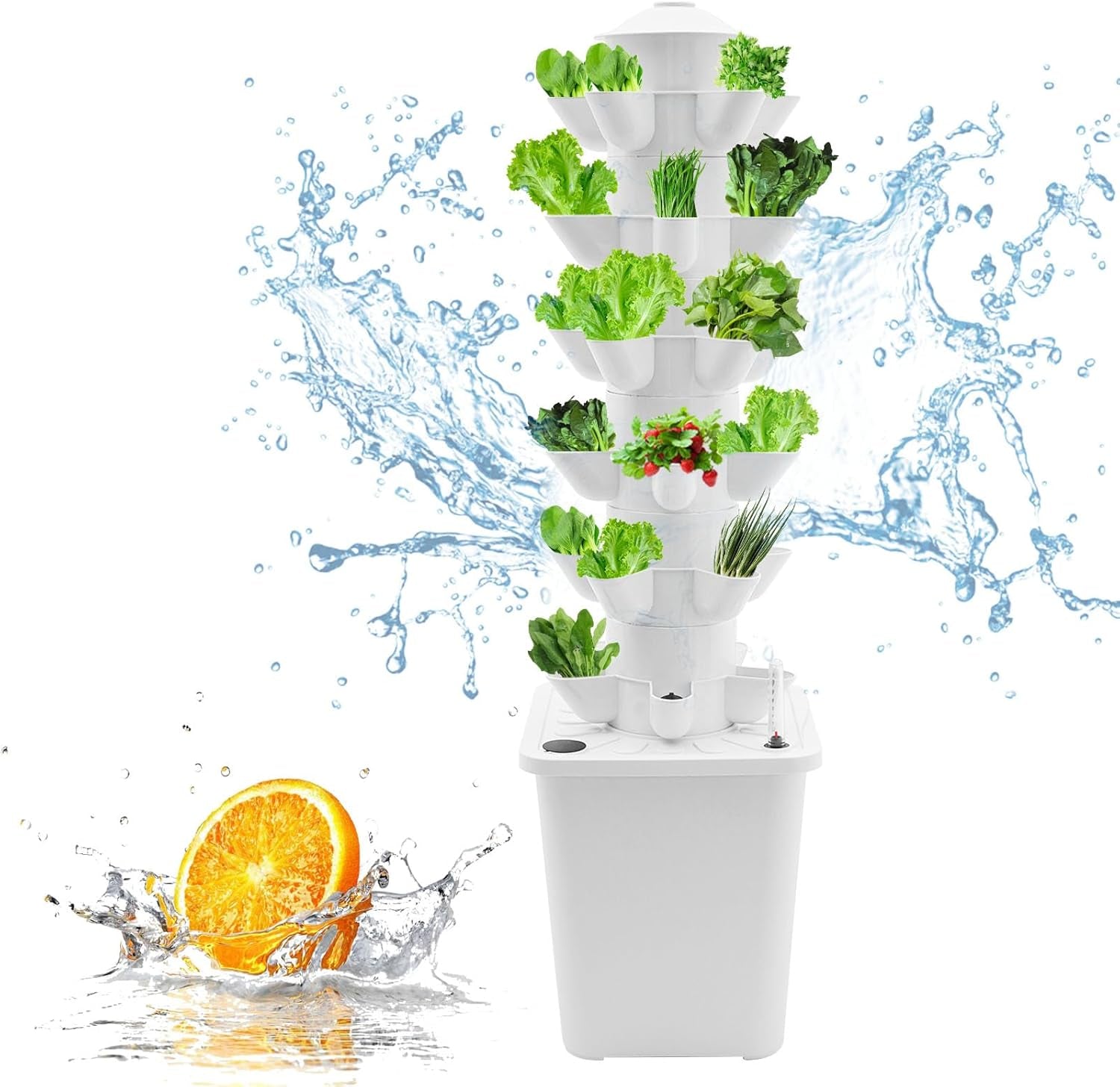 Wieża hydroponiczna z 30 kapsułkami, ogrodowy system uprawy hydroponicznej, 6-poziomowy zestaw do pionowej uprawy hydroponicznej, wieża aeroponiczna z pompą nawadniającą, adapterem i rozsadnikiem (szary)